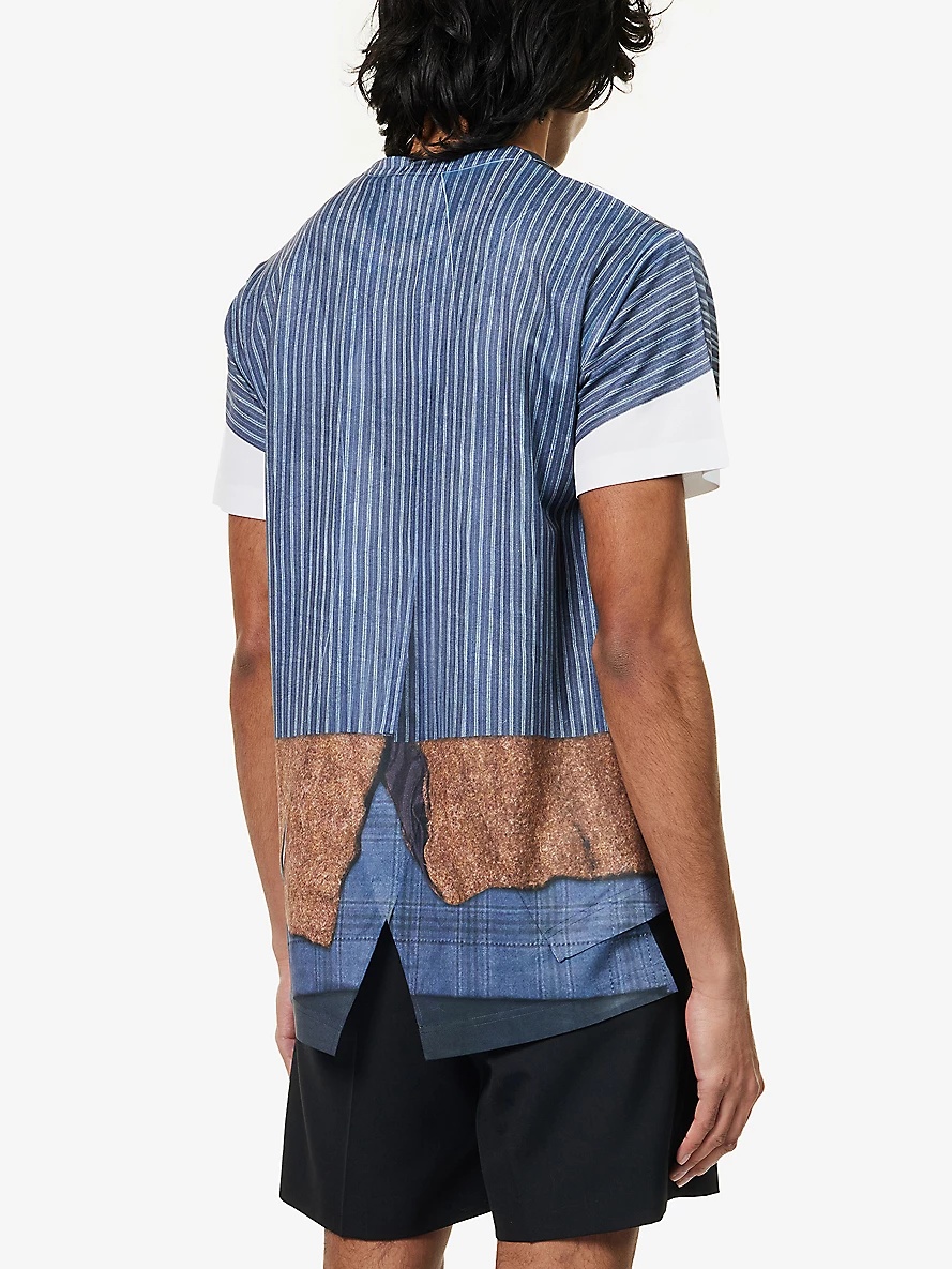 Layered-print short-sleeved woven T-shirt - 4
