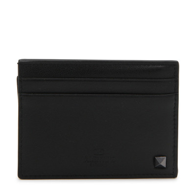 Valentino black leather rockstud card holder outlook