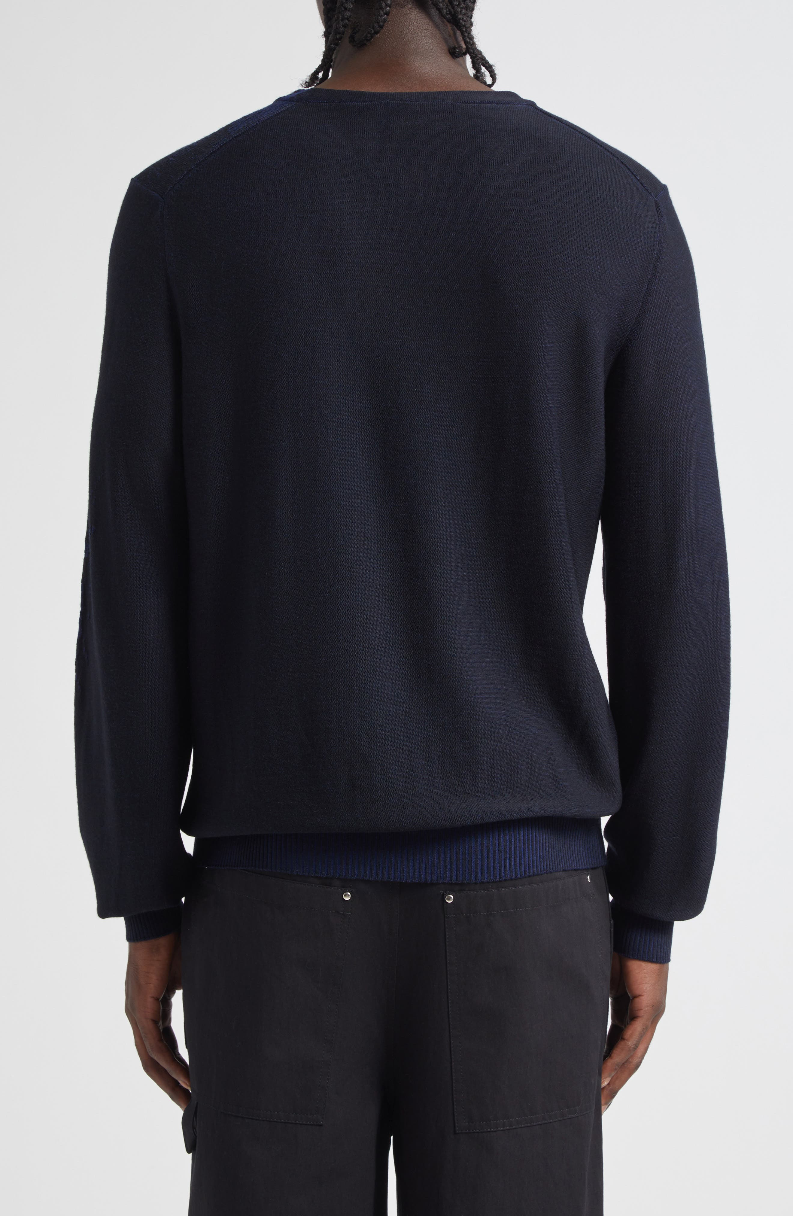 McQueen Skull Double Knit Wool Crewneck Sweater in After Blue/Black at Nordstrom - 3