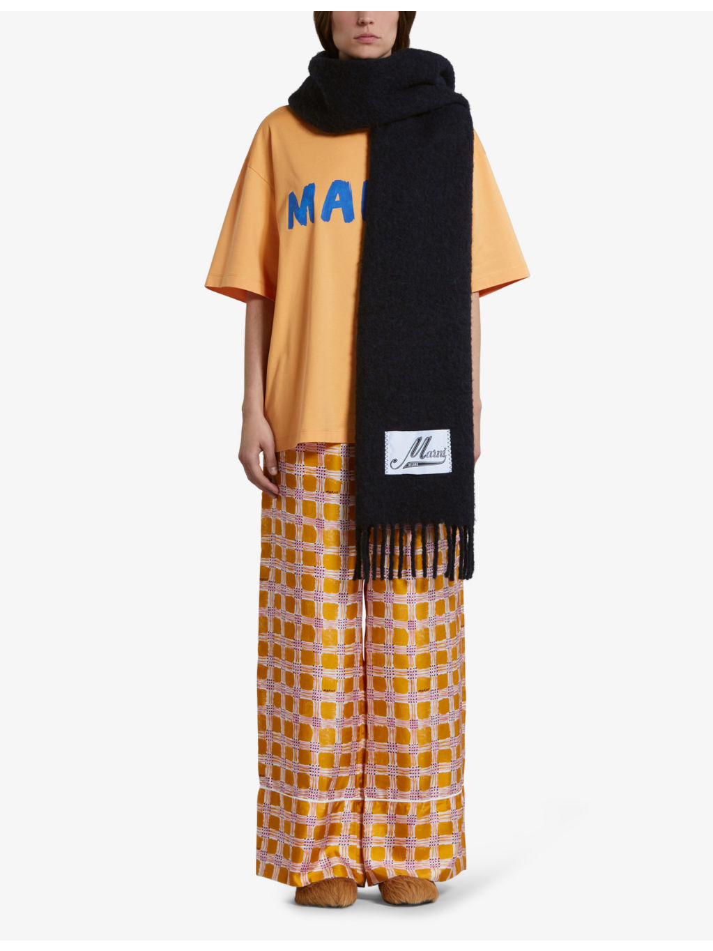 Brand-tab fringed-hem alpaca-blend scarf - 4