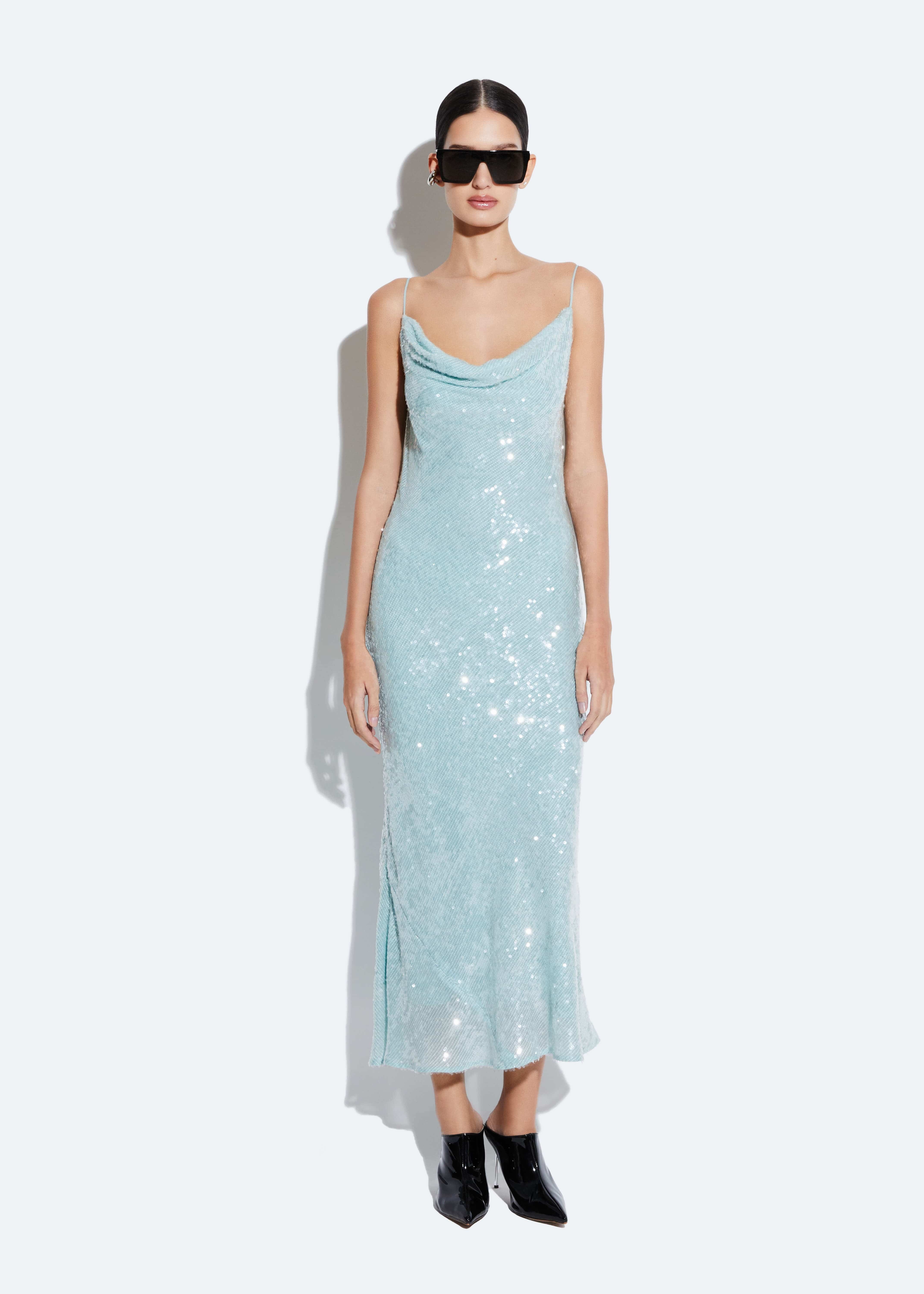 Sequin Viscose Cowl Midi Dress - 2