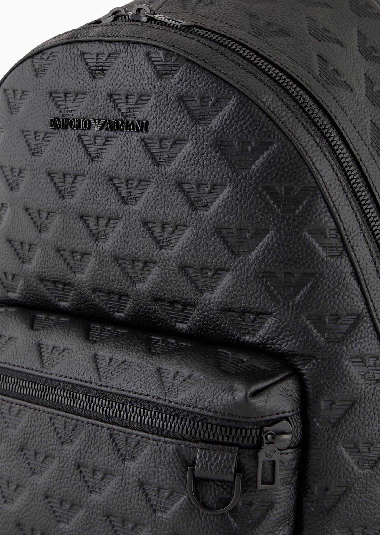 Round leather backpack with all-over embossed eagle - 5