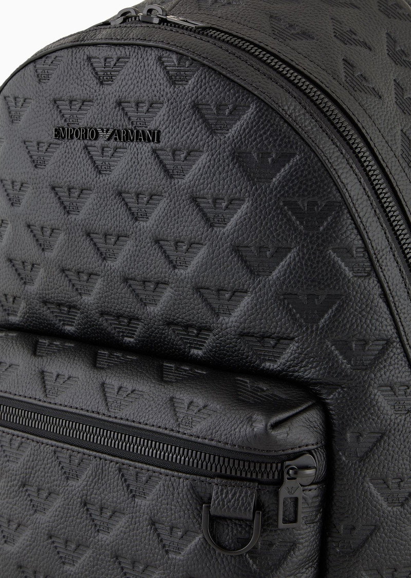 Round leather backpack with all-over embossed eagle 5