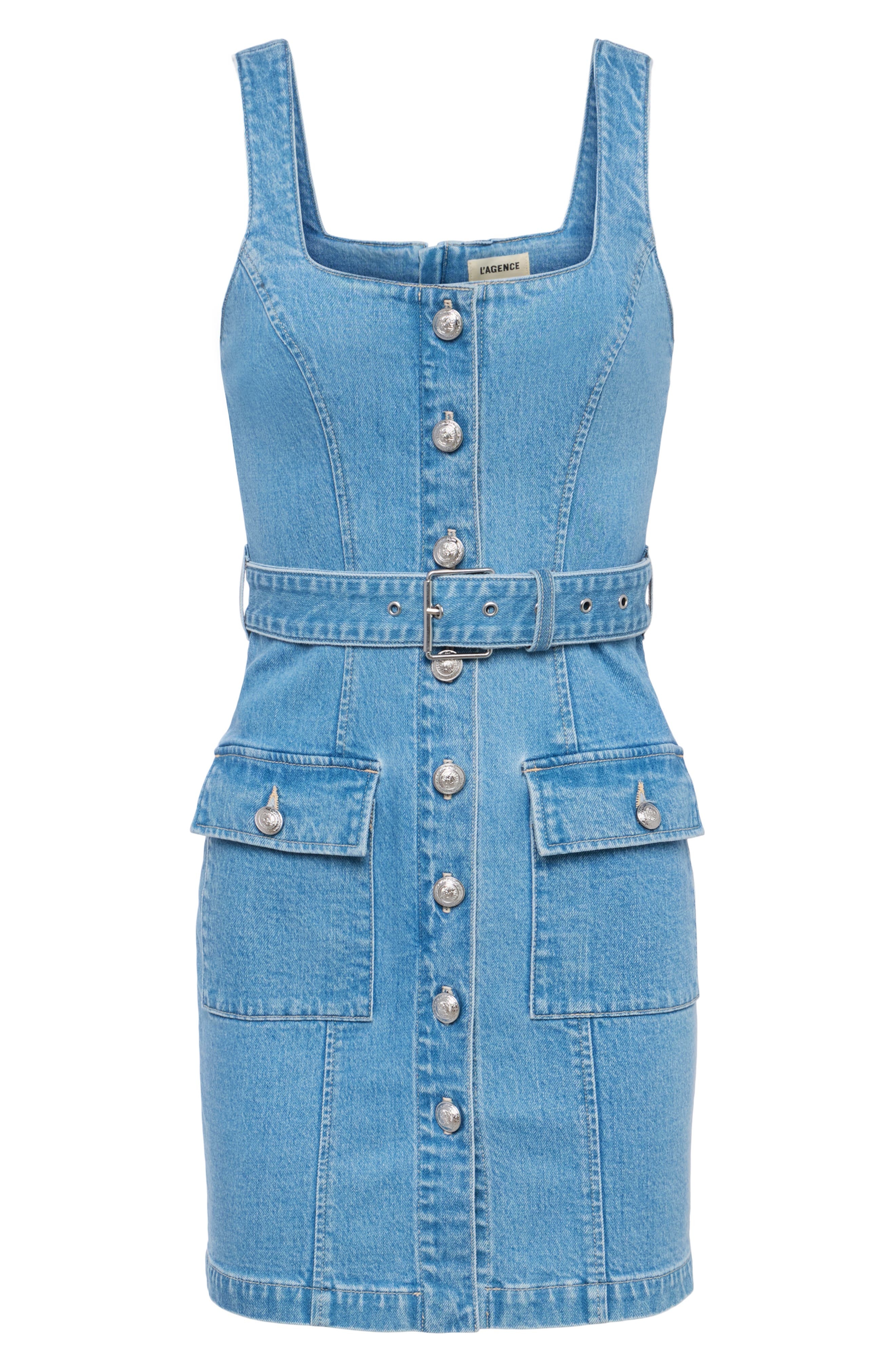 L'AGENCE Midy Belted Sleeveless Denim Minidress in Olvera at Nordstrom - 5
