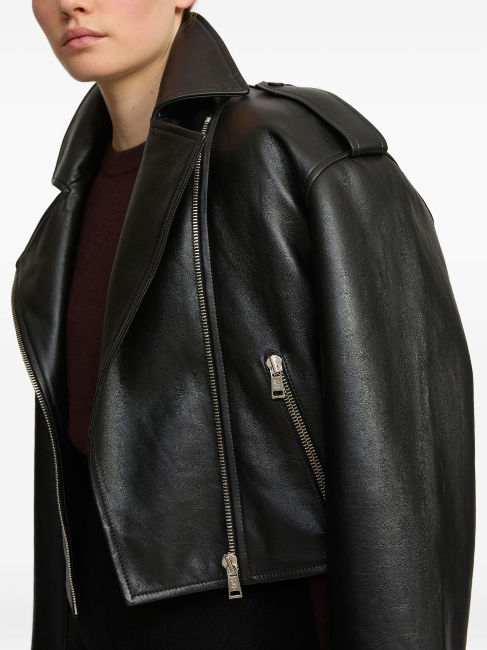 lambskin biker jacket - 3