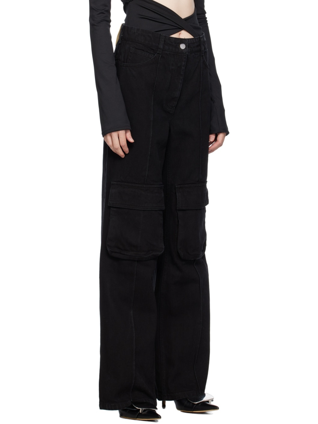 Black Cargo Denim Jeans - 2