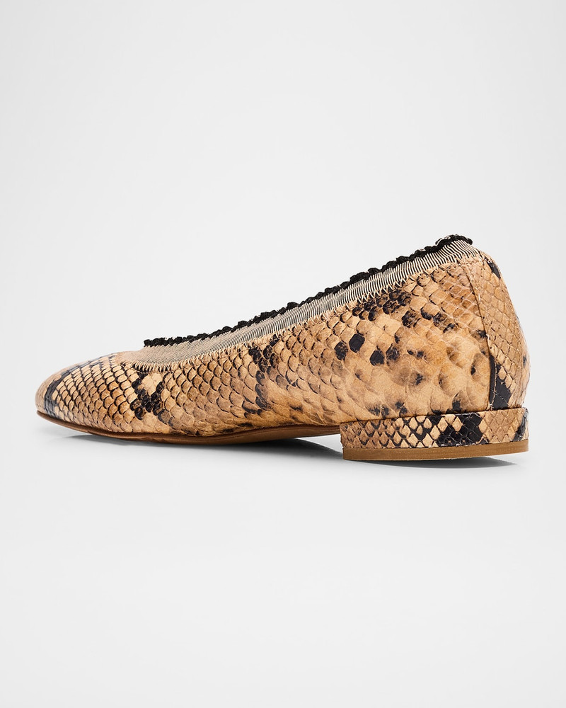 ULLA JOHNSON Elise Ruffle Snakeskin-Print Leather Ballet Flats outlook