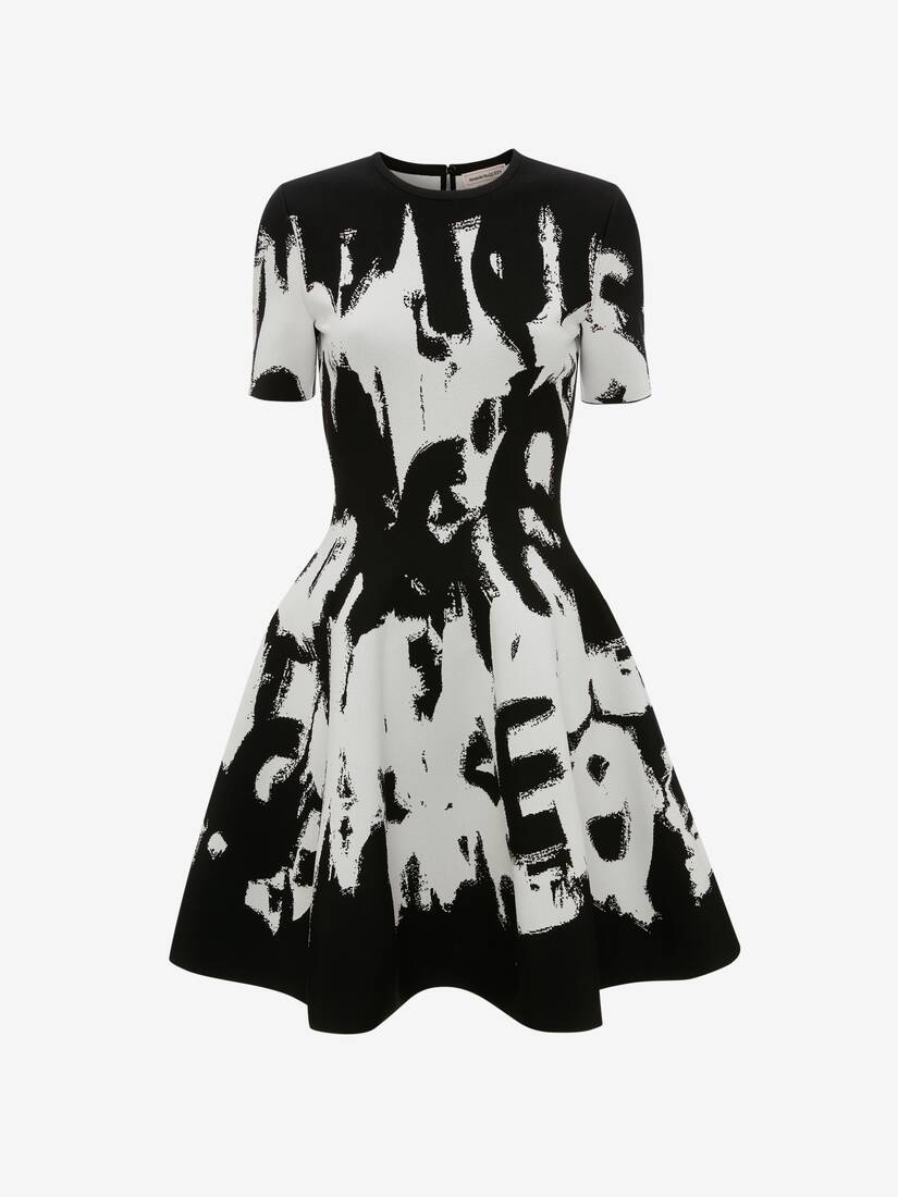 Women's McQueen Graffiti Jacquard Mini Dress in Black/white - 1
