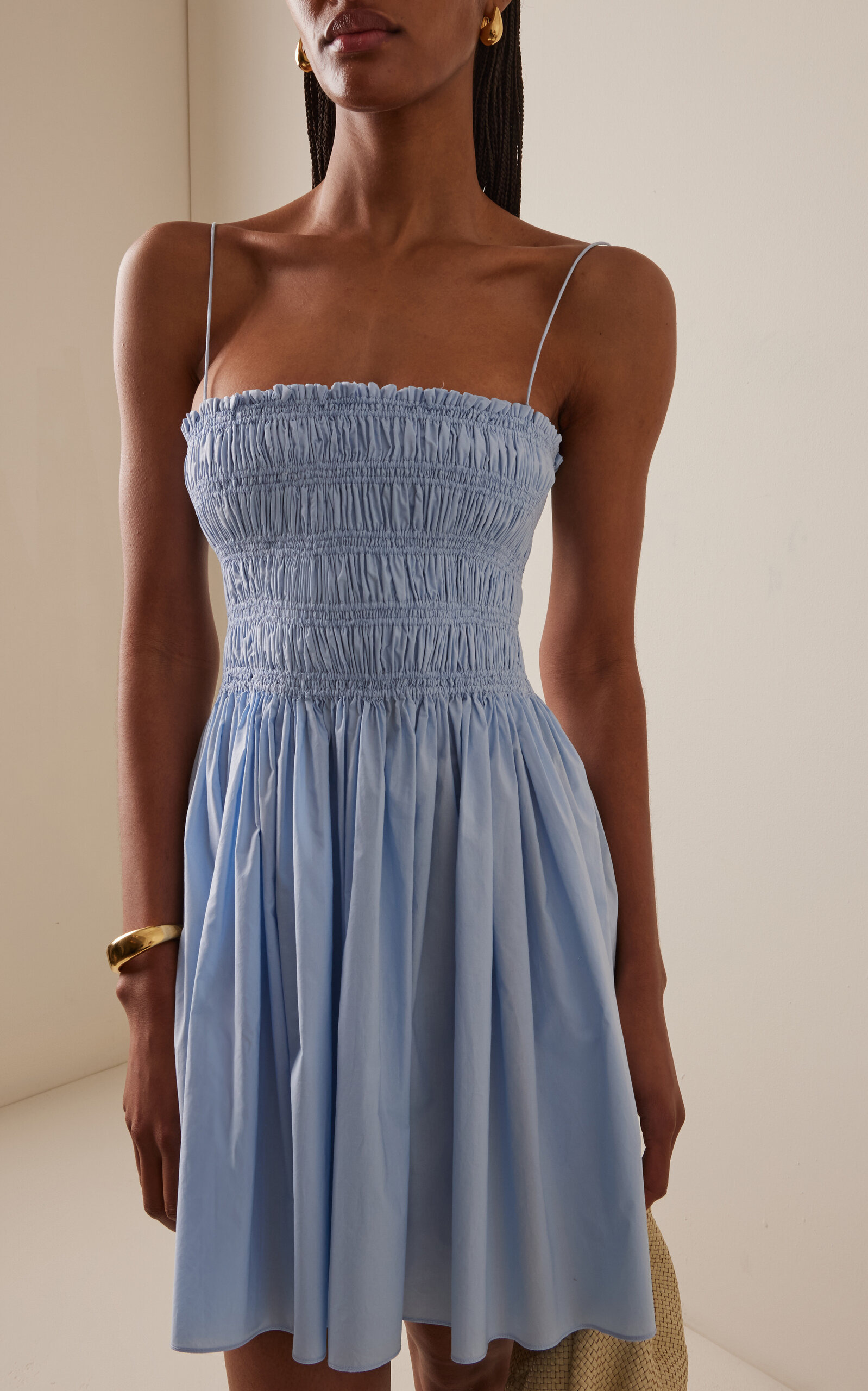 Shirred Organic Cotton Mini Dress blue - 2