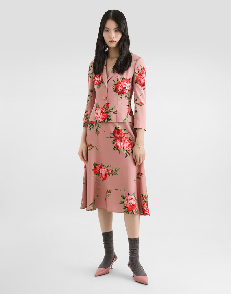 Dolce & Gabbana Rose bouquet-print charmeuse single-breasted jacket outlook