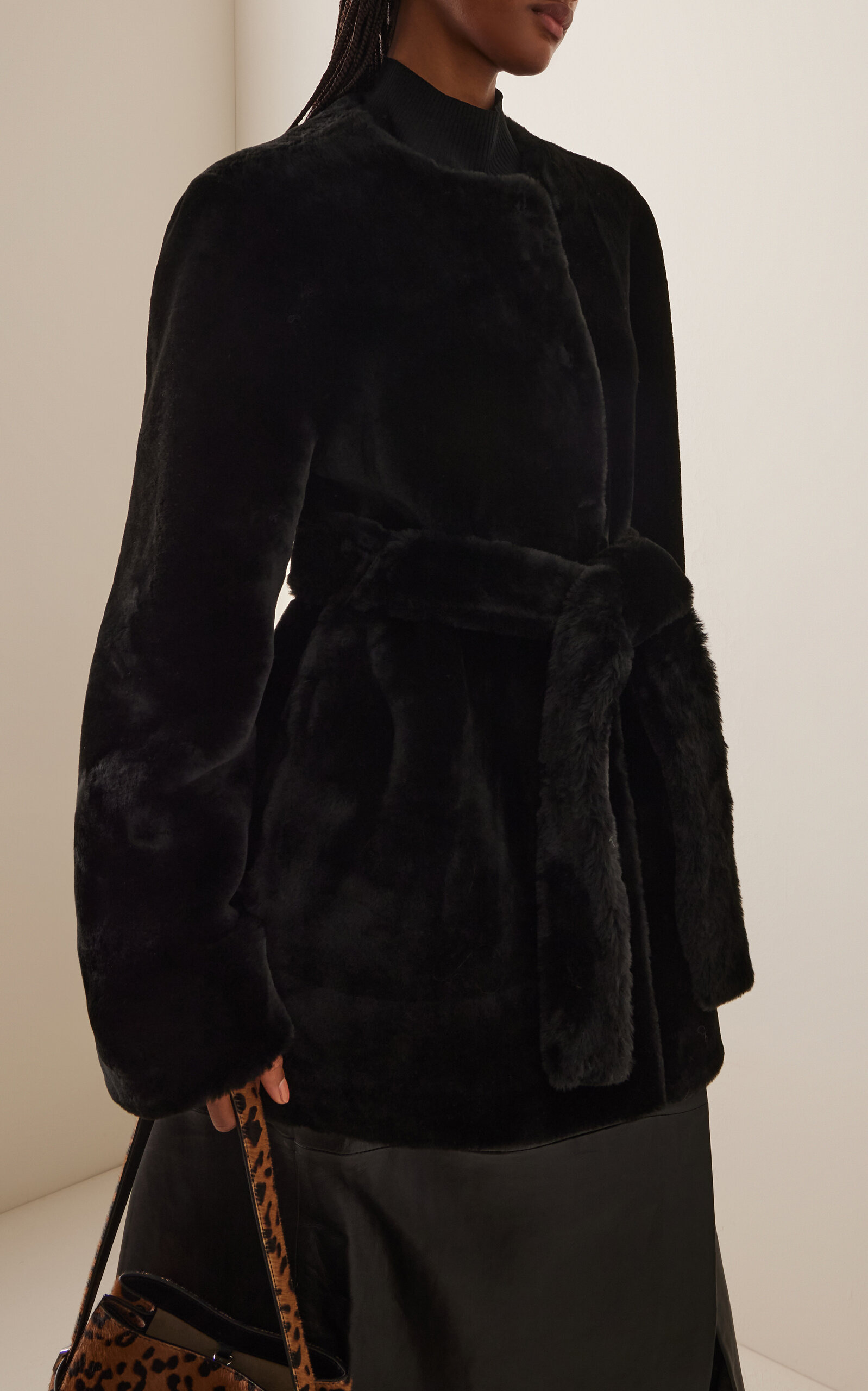 Belted Shearling Jacket black - 3