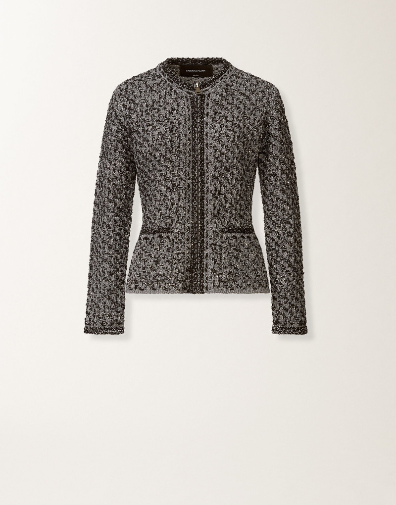 Dark blue sequin tweed jacket with a denim effect 1