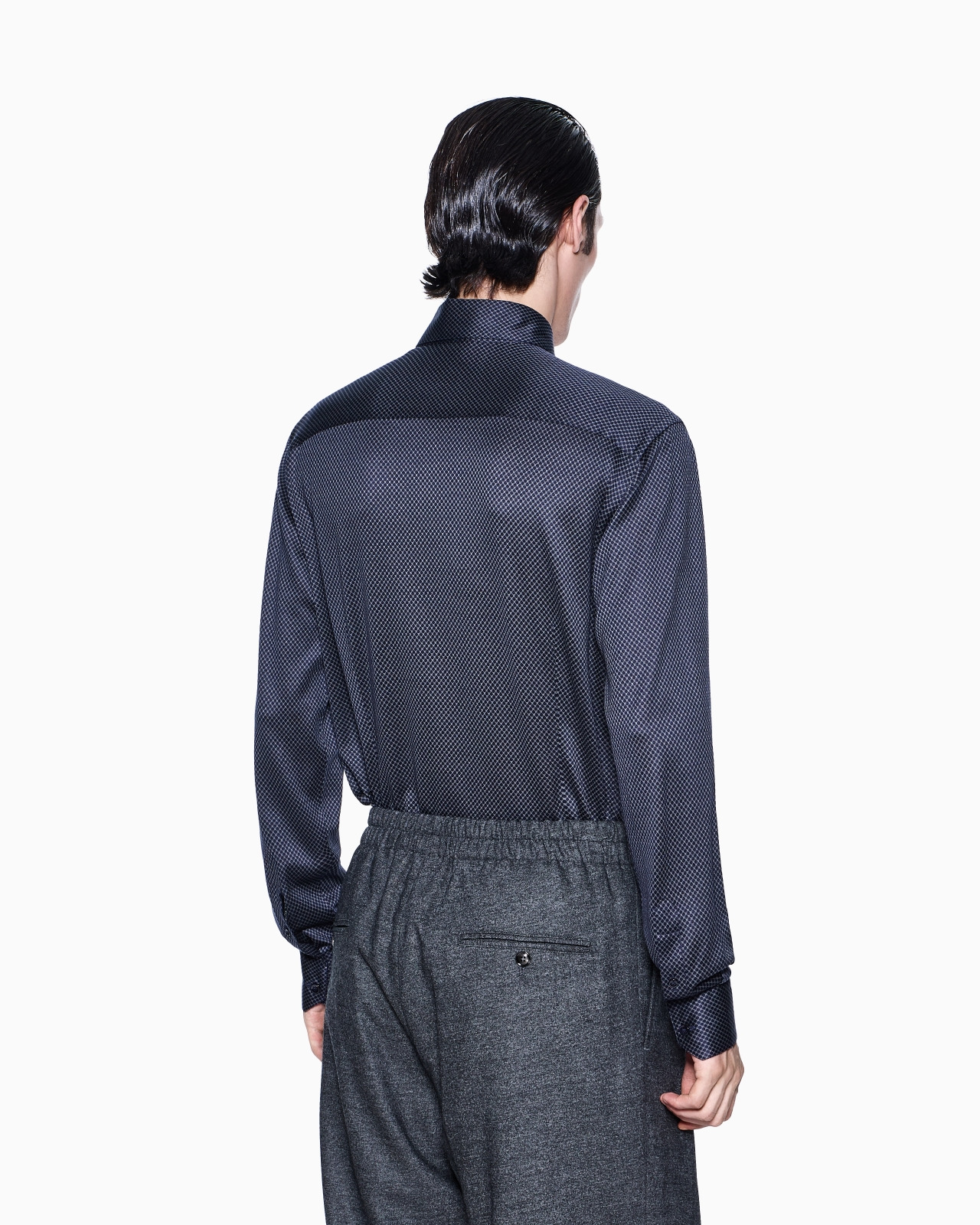 SLIM-FIT MICRO-JACQUARD SILK AND COTTON JERSEY SHIRT - 3