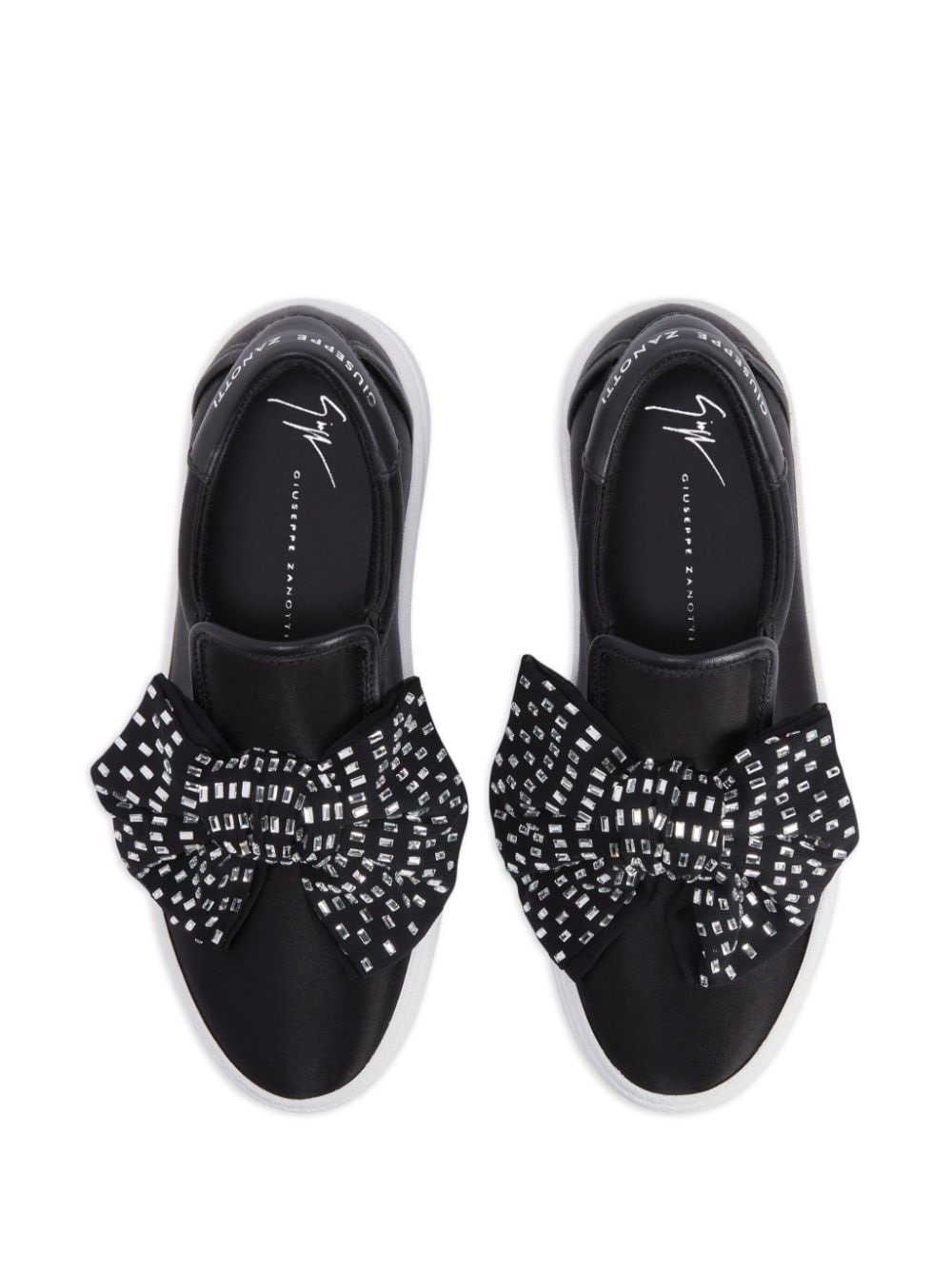 crystal-bow leather sneakers - 4