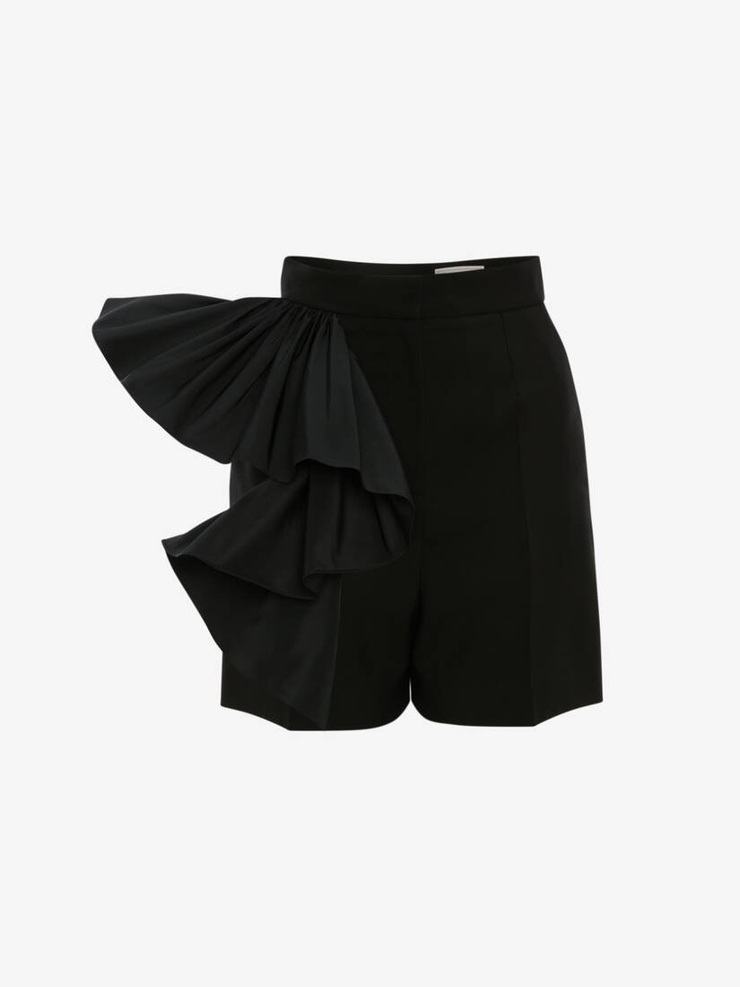 Ruffle Wool Shorts in Black - 1