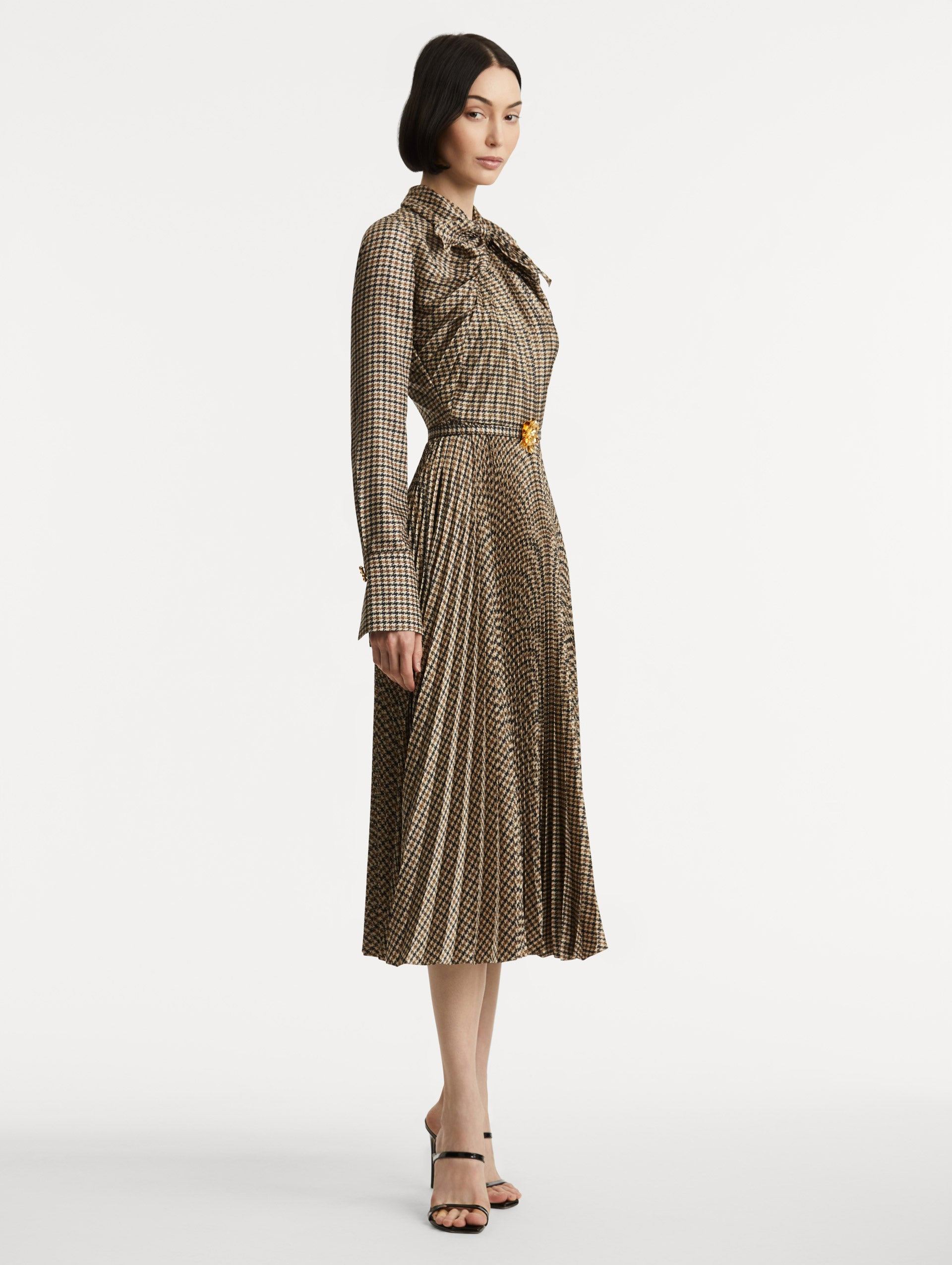 PIED DE POULE TIE-NECK DRESS - 4