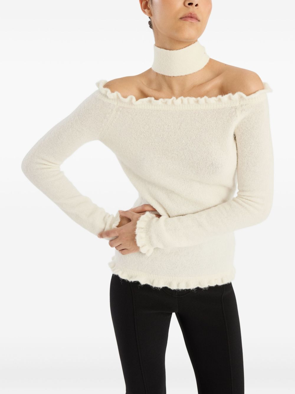 ruffled-detail off-shoulder top - 4