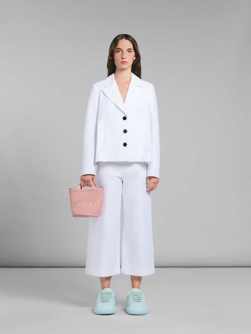 Marni TROPICALIA SMALL BUCKET BAG IN PINK LEATHER AND RAFFIA-EFFECT FABRIC outlook