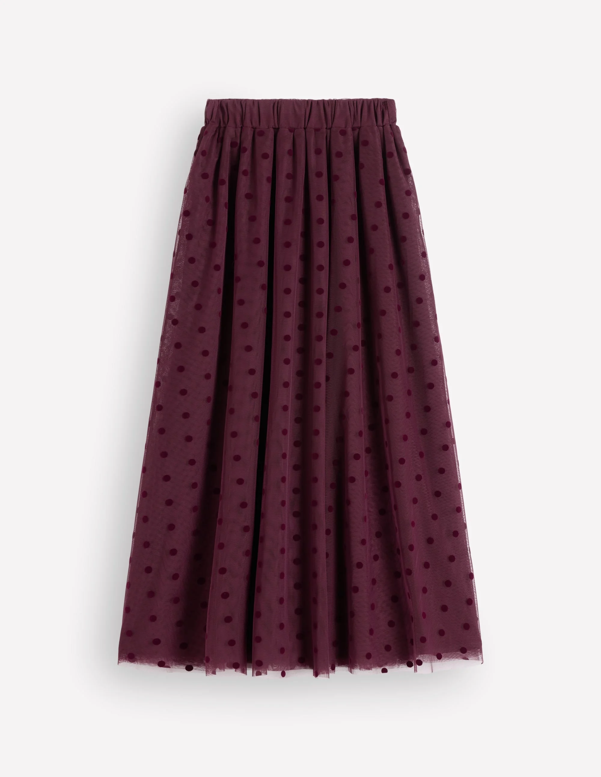 Full Tulle Party Skirt-Dark Cherry Flocked Spot - 1