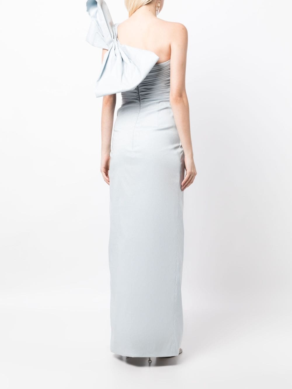 Olive bow-detailing ruched dress - 4