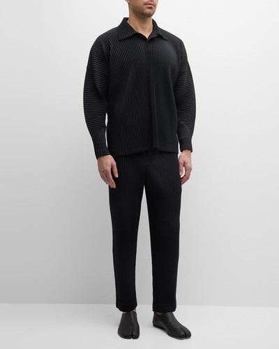 ISSEY MIYAKE Men's Solid Pleated Polo Shirt outlook