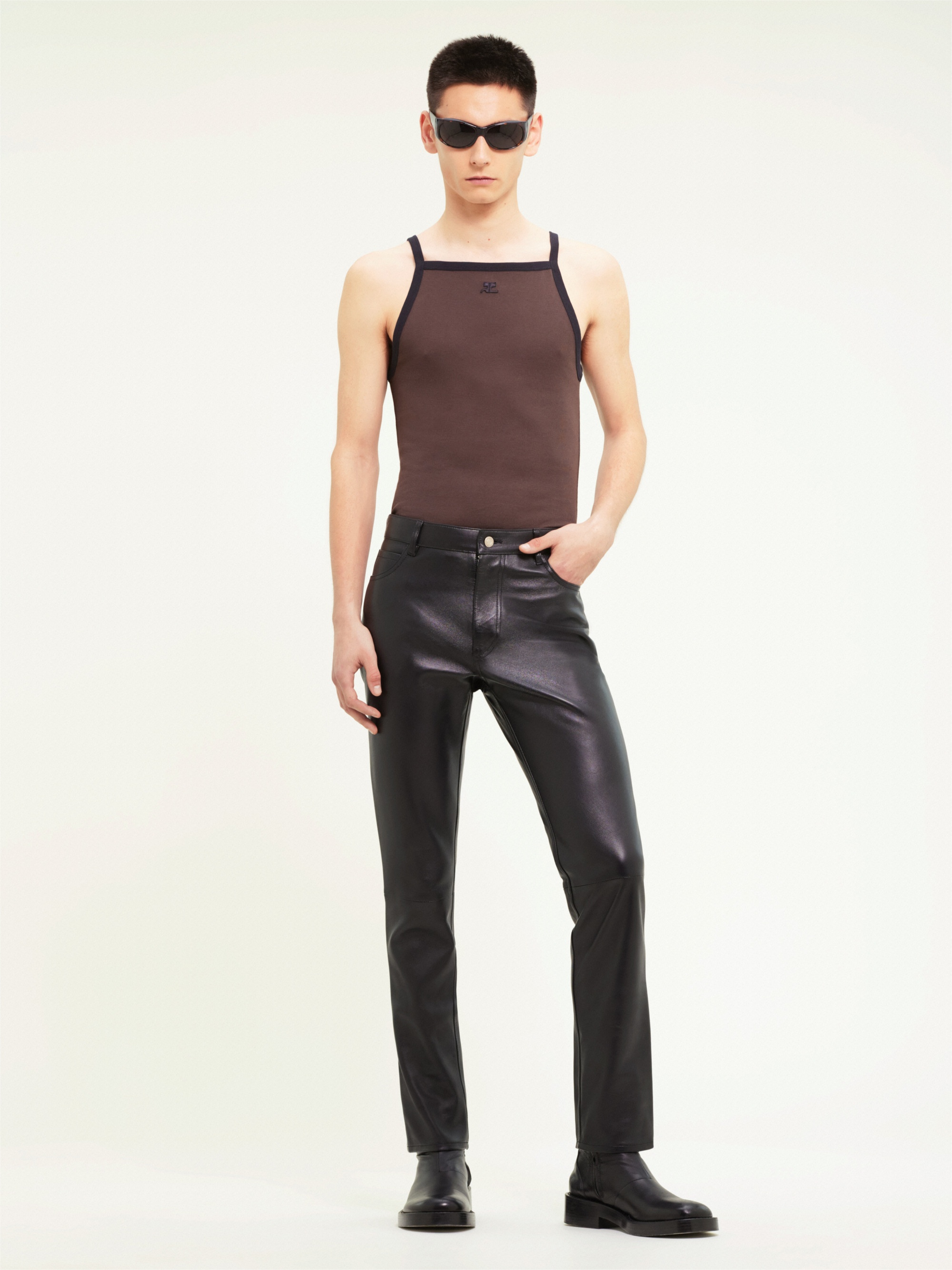 LEATHER 5-POCKET PANTS - 2