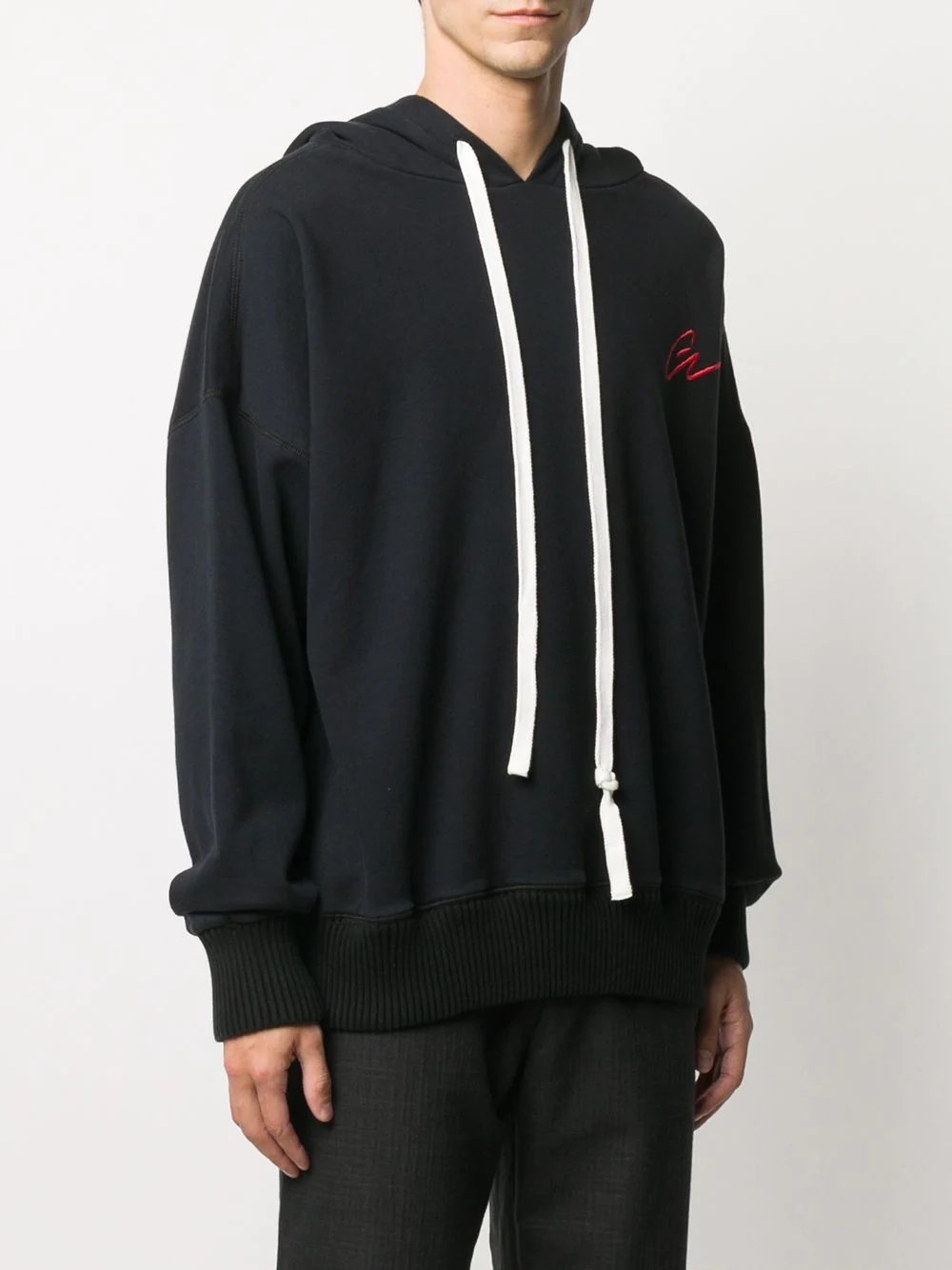 slouchy logo embroidered hoodie - 3