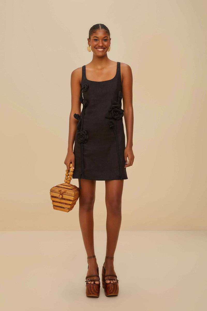 Black Sleeveless Euroflax™ Premium Linen Mini Dress 1