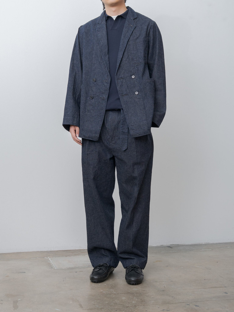 KAPTAIN SUNSHINE Cotton Linen Denim DB Take Easy Jacket - Indigo outlook