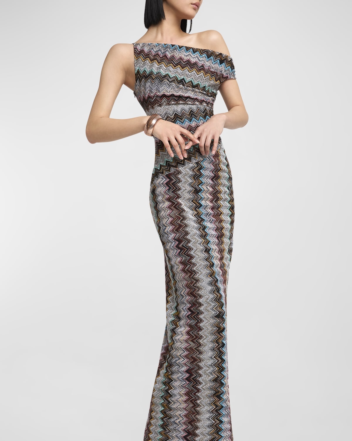 Raschel Multicolor Striped Lame Off-The-Shoulder Maxi Dress - 7