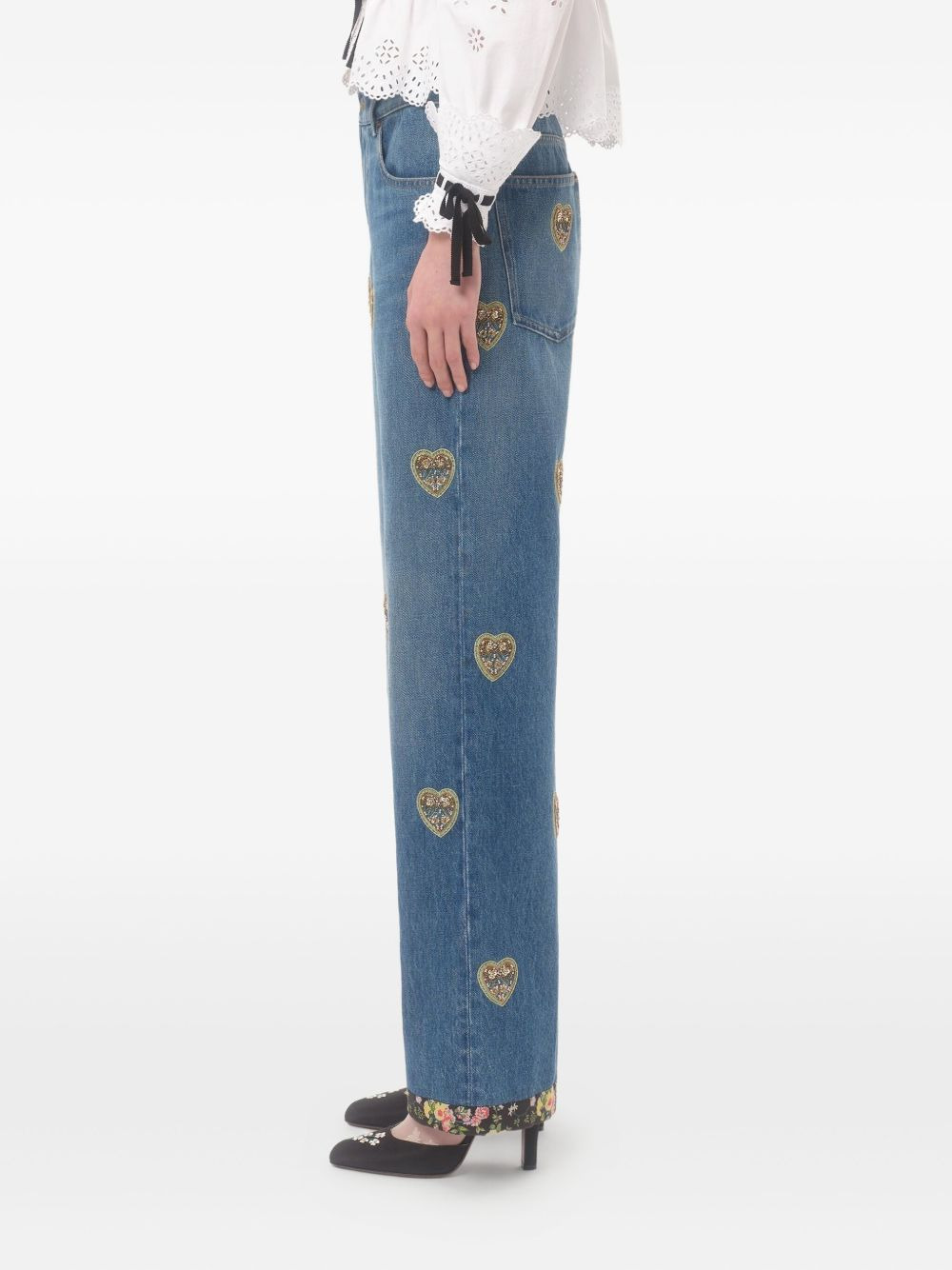 heart-embossed jeans - 5