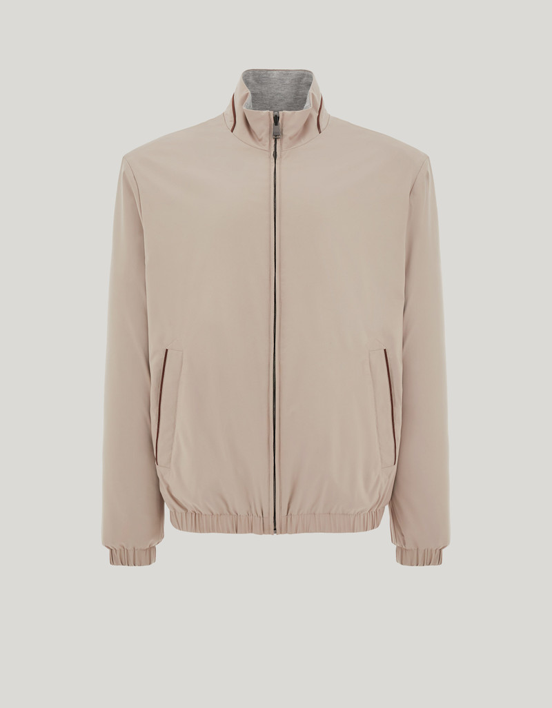 CARAMEL MIXED-MATERIAL ULTRALIGHT SUEDE BOMBER JACKET WITH KNIT INSERTS 97