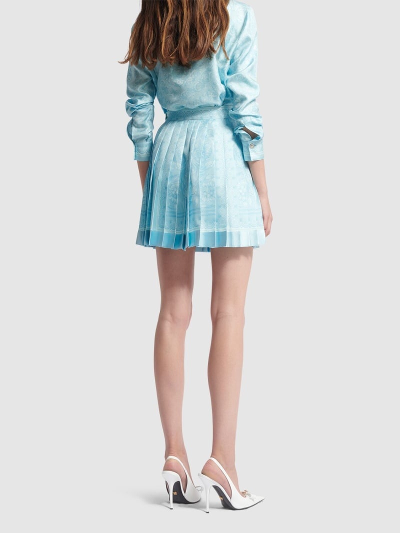 Barocco print pleated silk mini skirt - 3