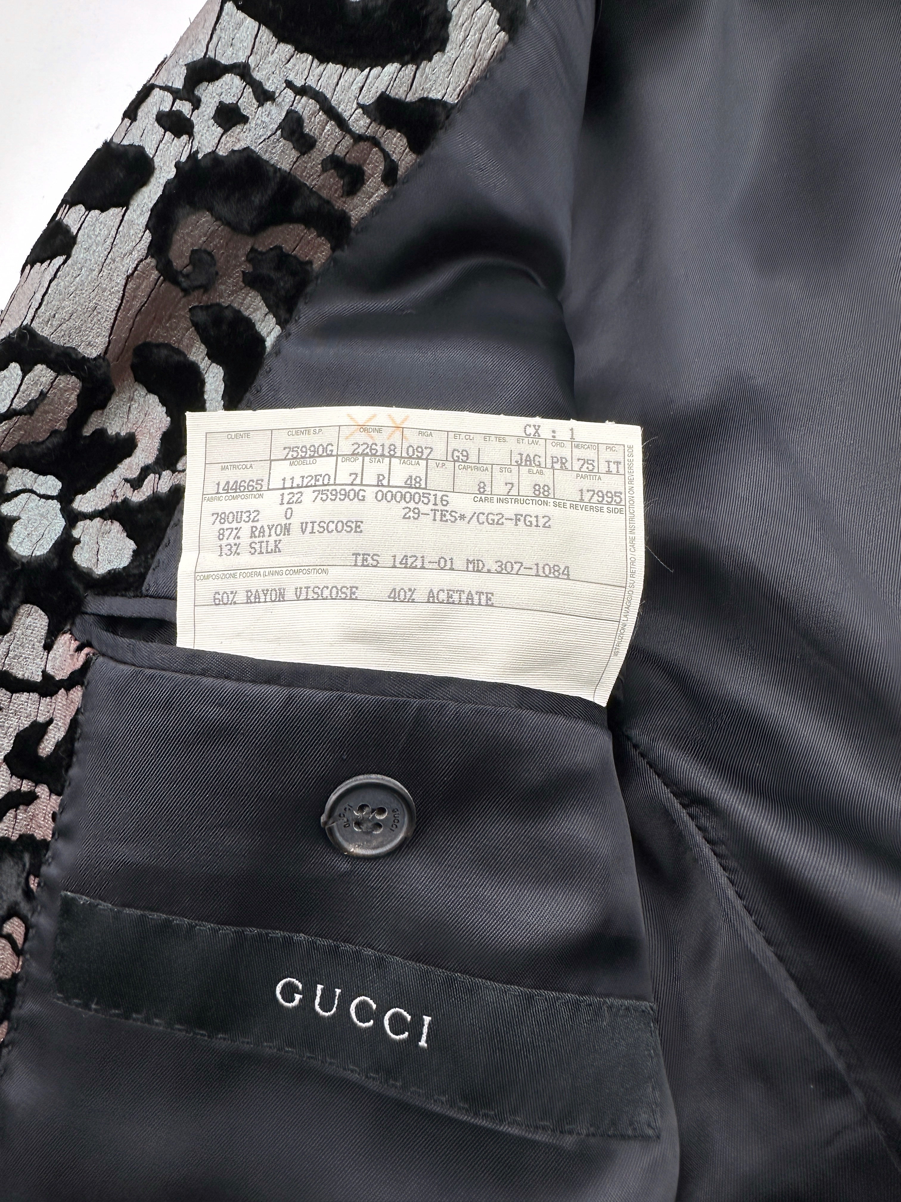STATEMENT Gucci Spring 2000 Tom Ford Runway Men’s Damask Iridescent Floral Velvet Tuxedo Blazer Jack - 20