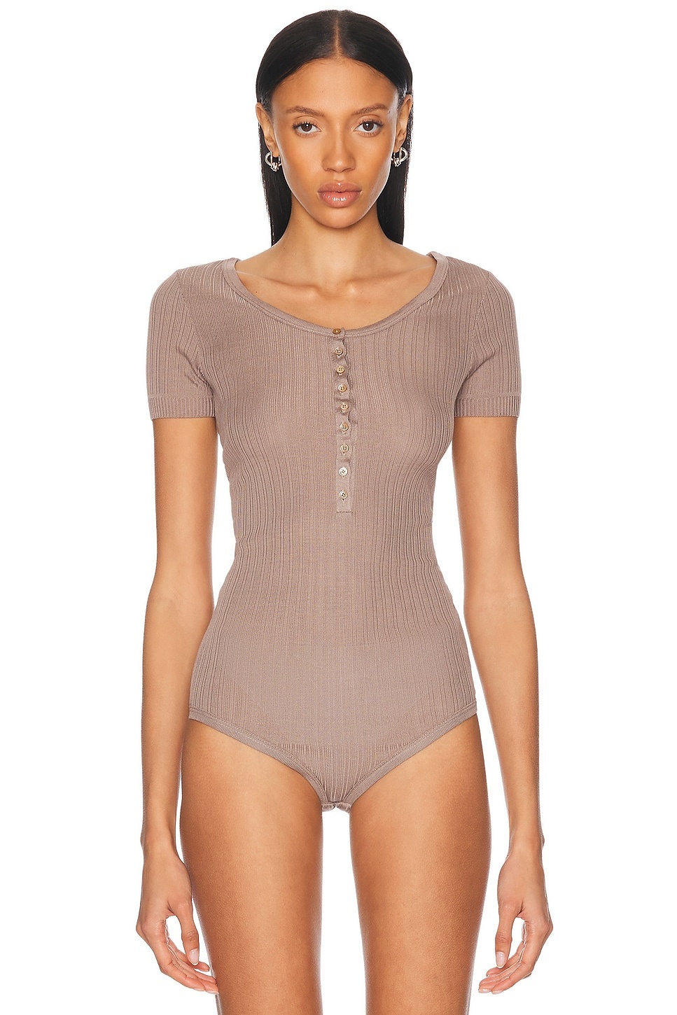 Button Ribbed Bodysuit - 2