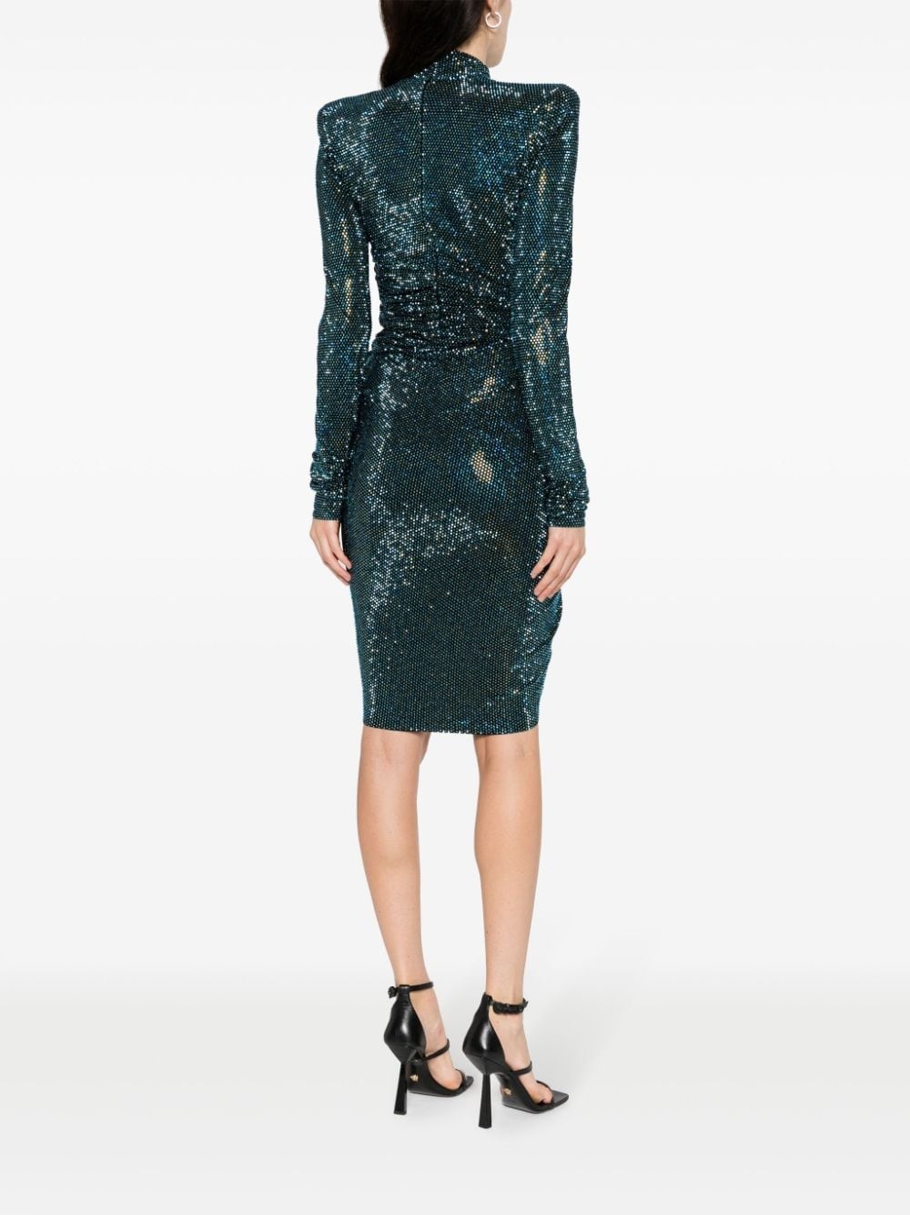 crystal-embellished shoulder-pads dress - 4