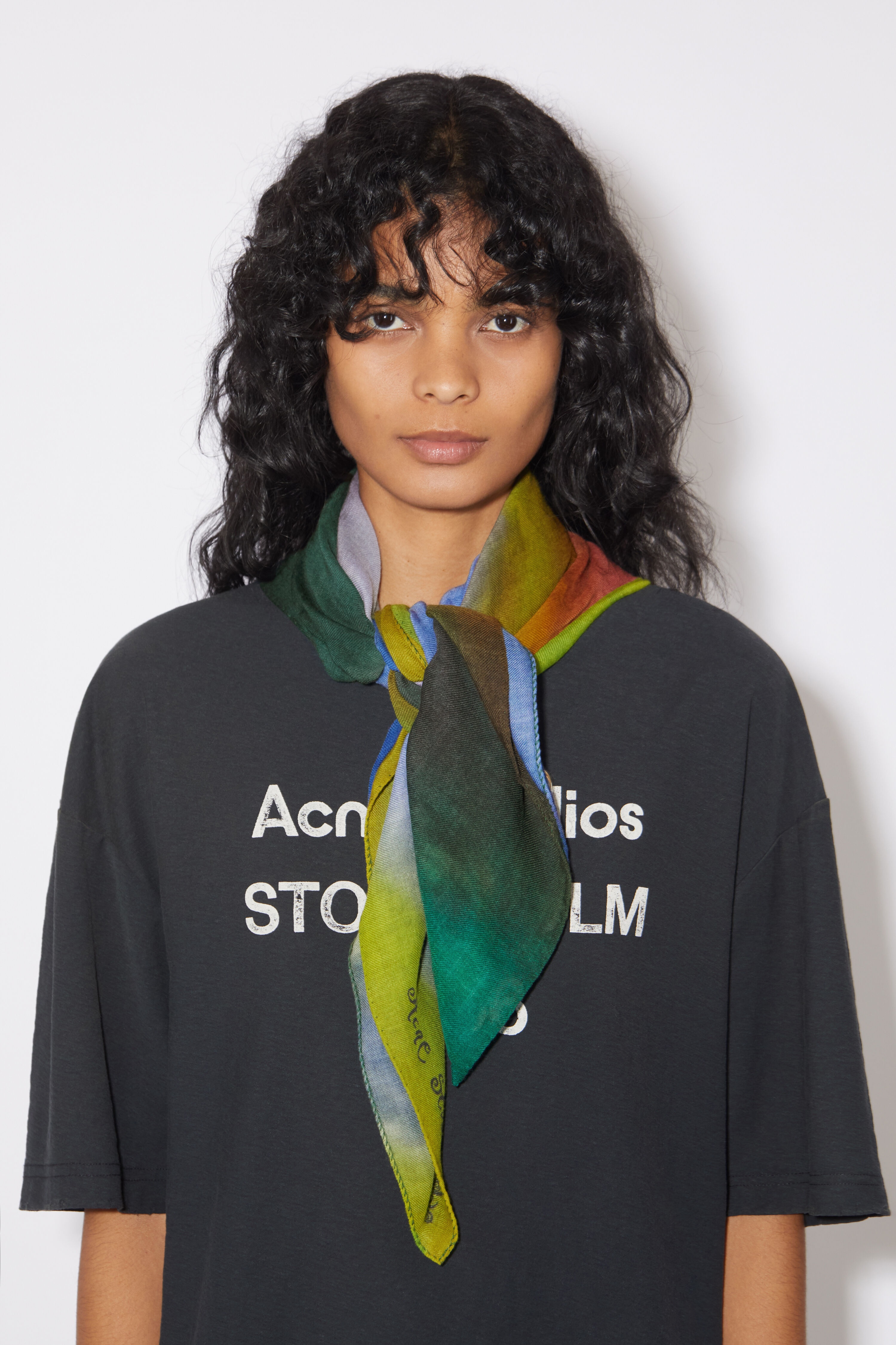Printed scarf - Acid green/lavender blue - 2