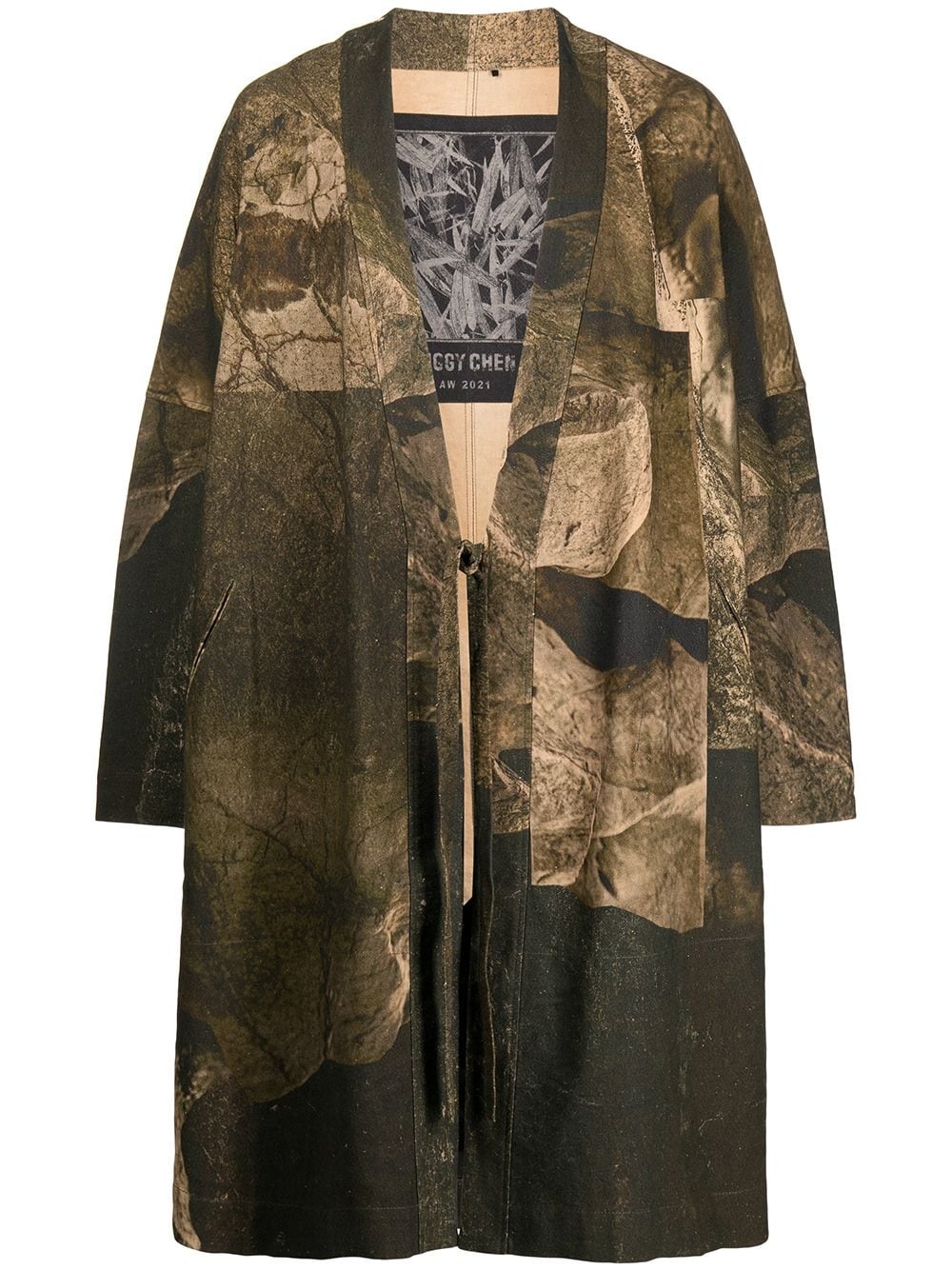 abstract-print tie front coat - 1