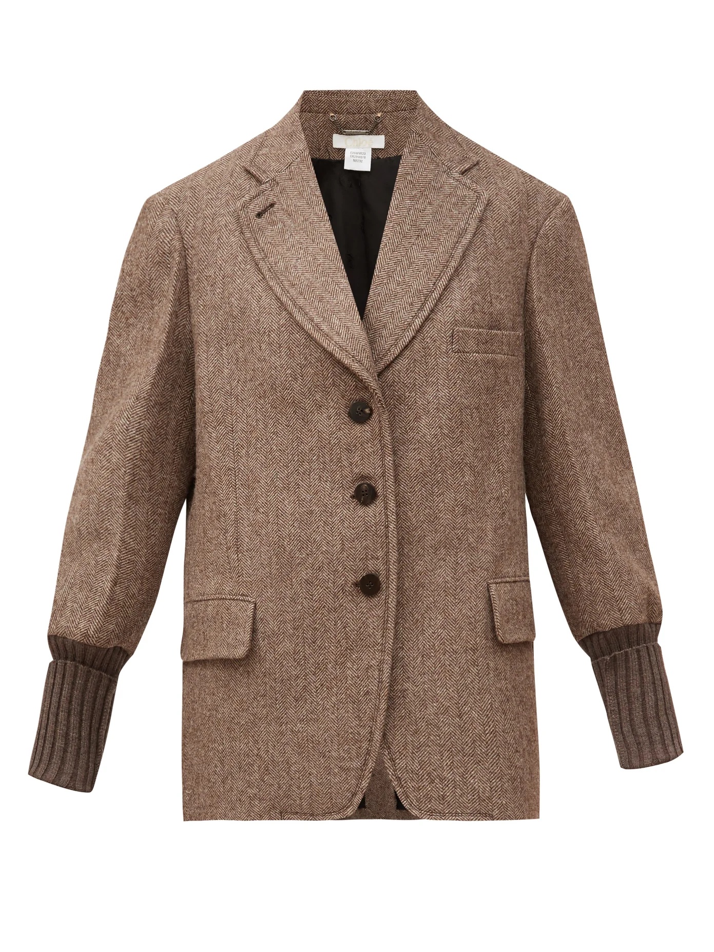 Ribbed-cuff herringbone-tweed jacket - 1