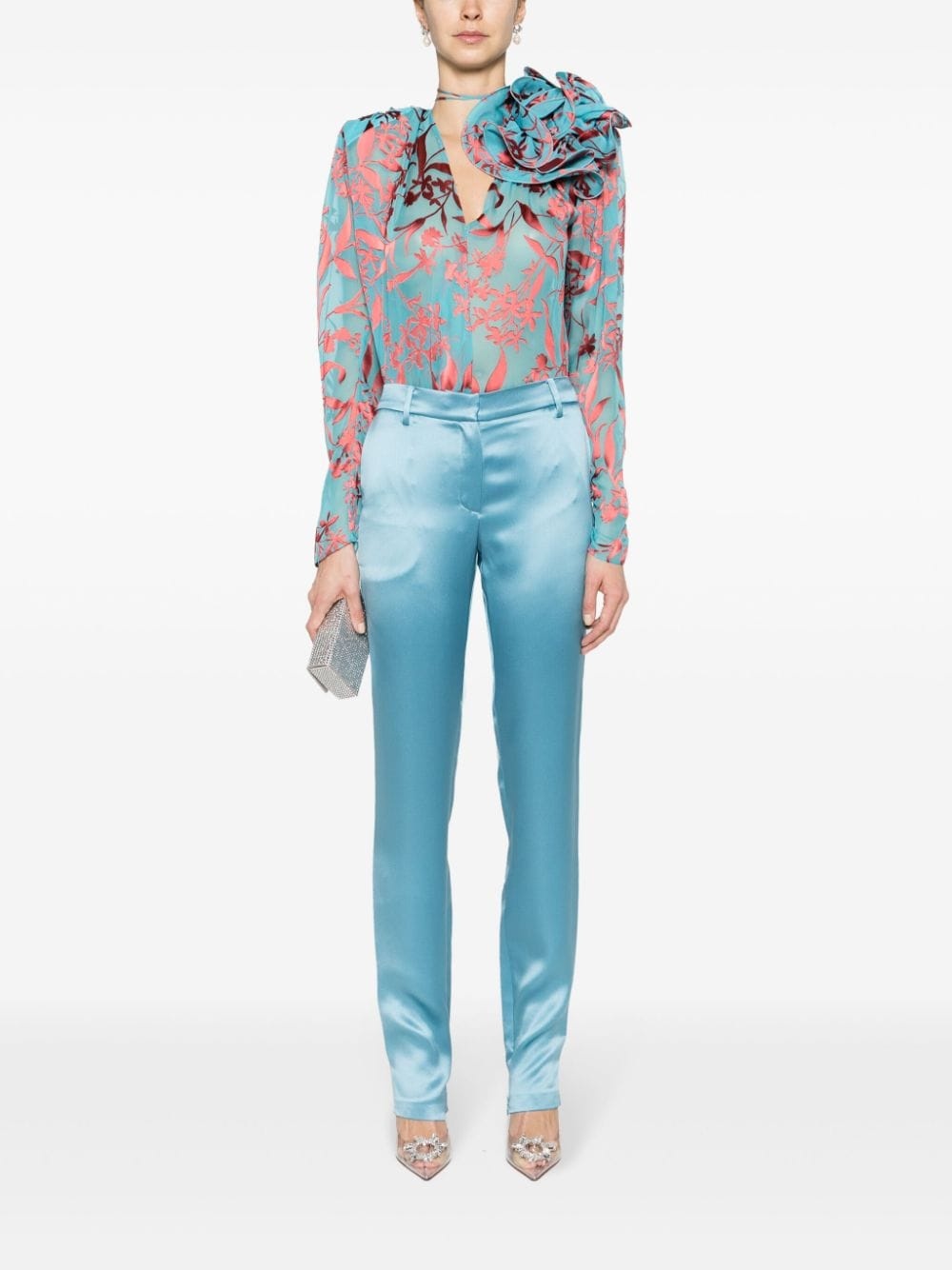 silk satin straight-leg trousers - 2