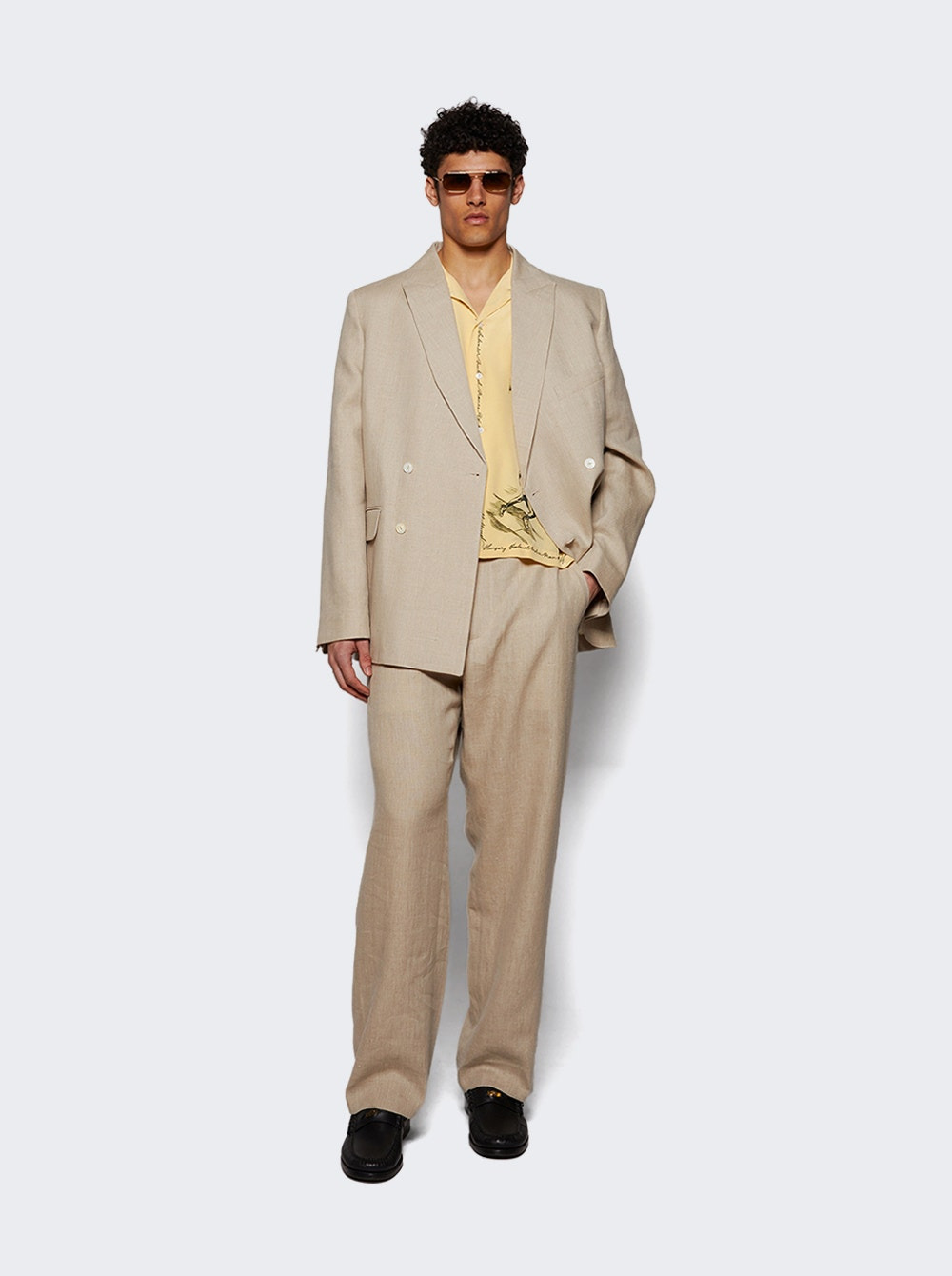 Lightweight Double Breasted Suit Jacket Wheat - 5