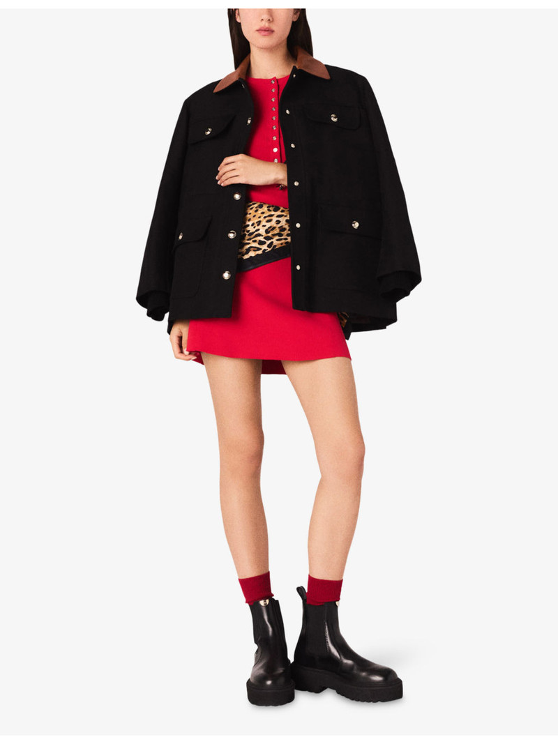 maje Leather-Collar Cotton Parka outlook