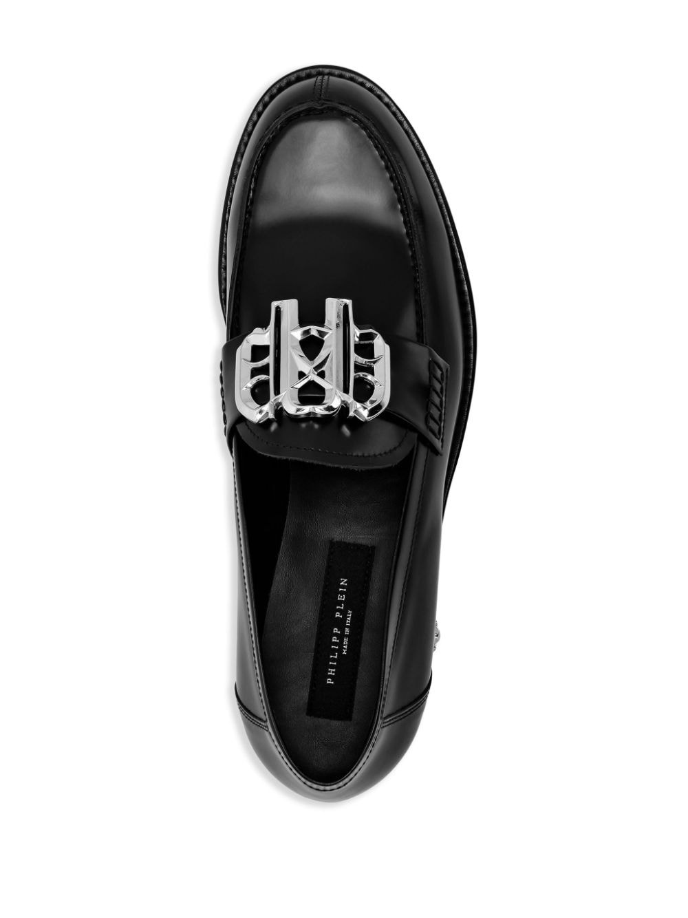 logo-plaque leather loafers - 3