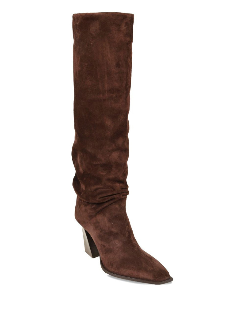 JIMMY CHOO 85mm square-toe suede knee-high boots outlook