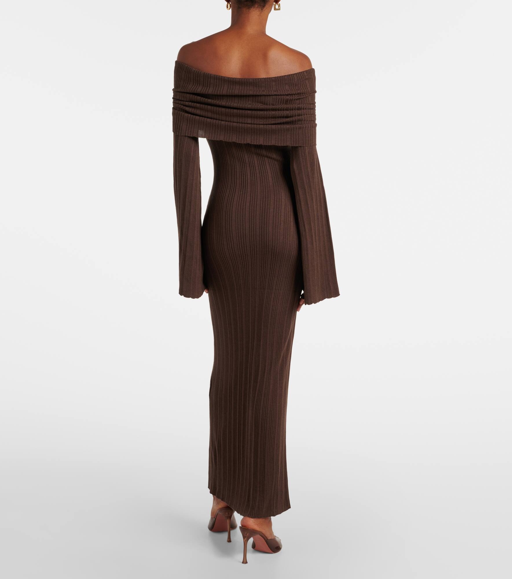 Off-shoulder silk-blend jersey maxi dress - 3