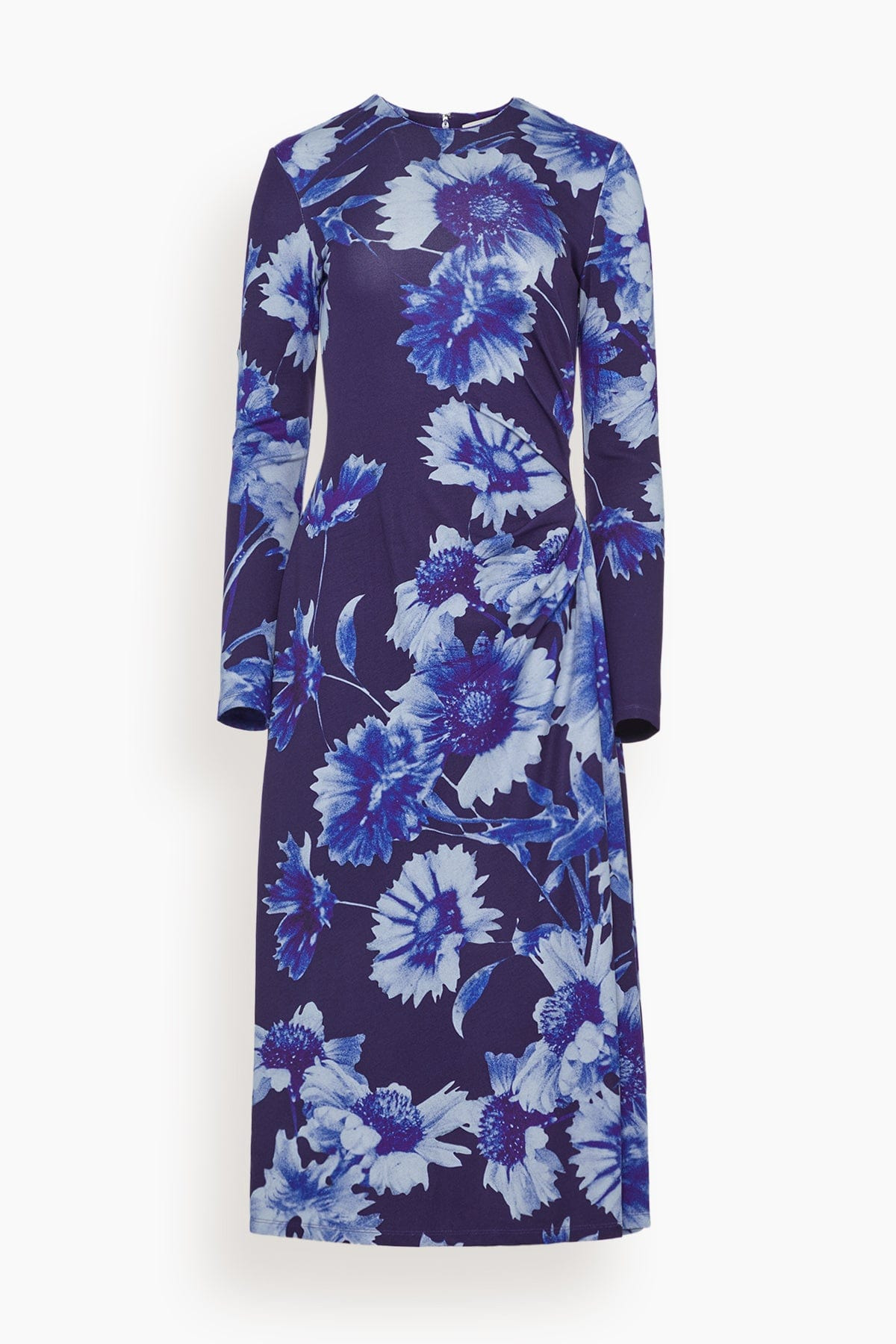Long Sleeve Draped Midi Dress in Troubridge Floral Indigo - 1