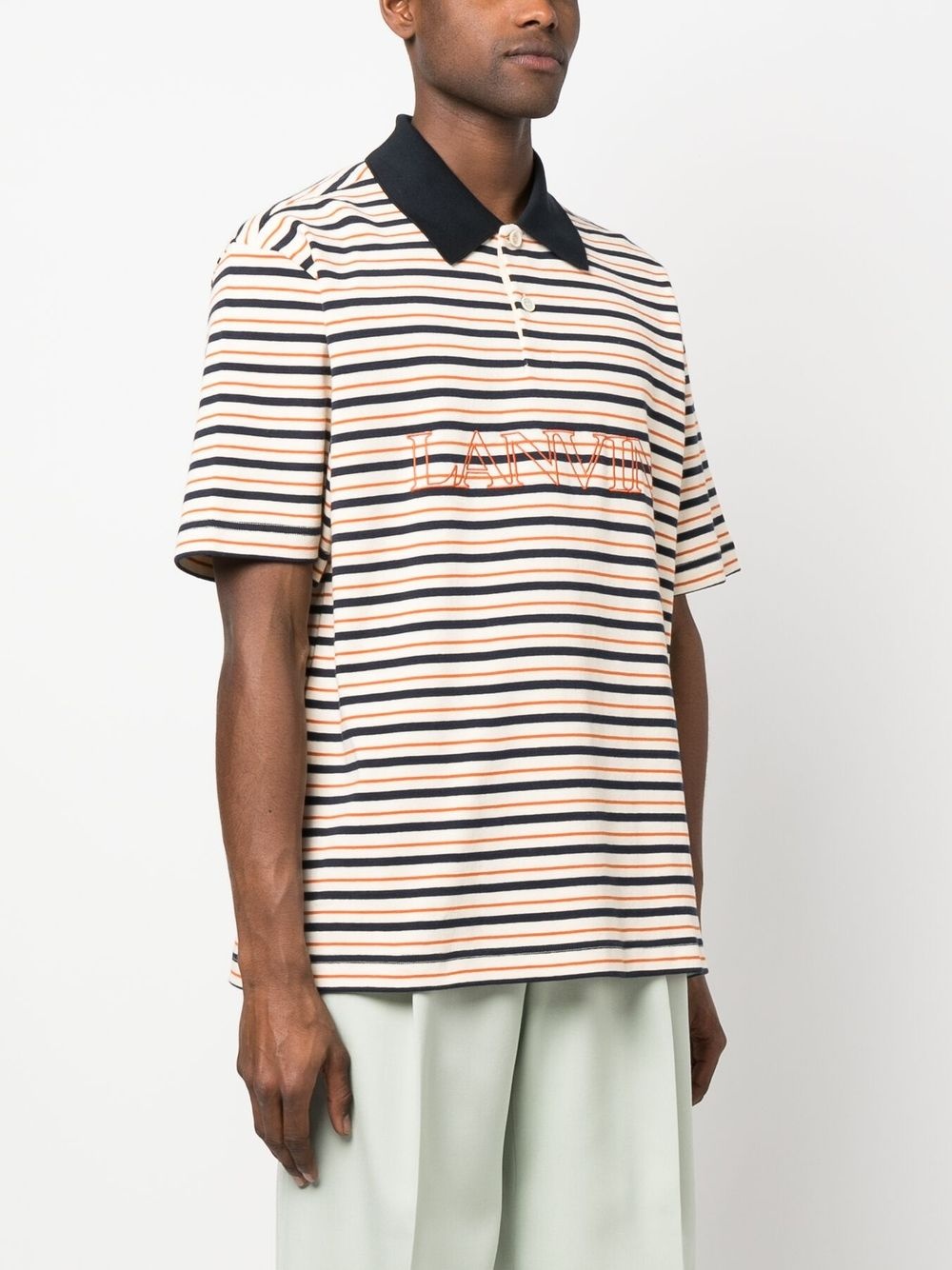 logo-embroidered striped polo shirt - 3