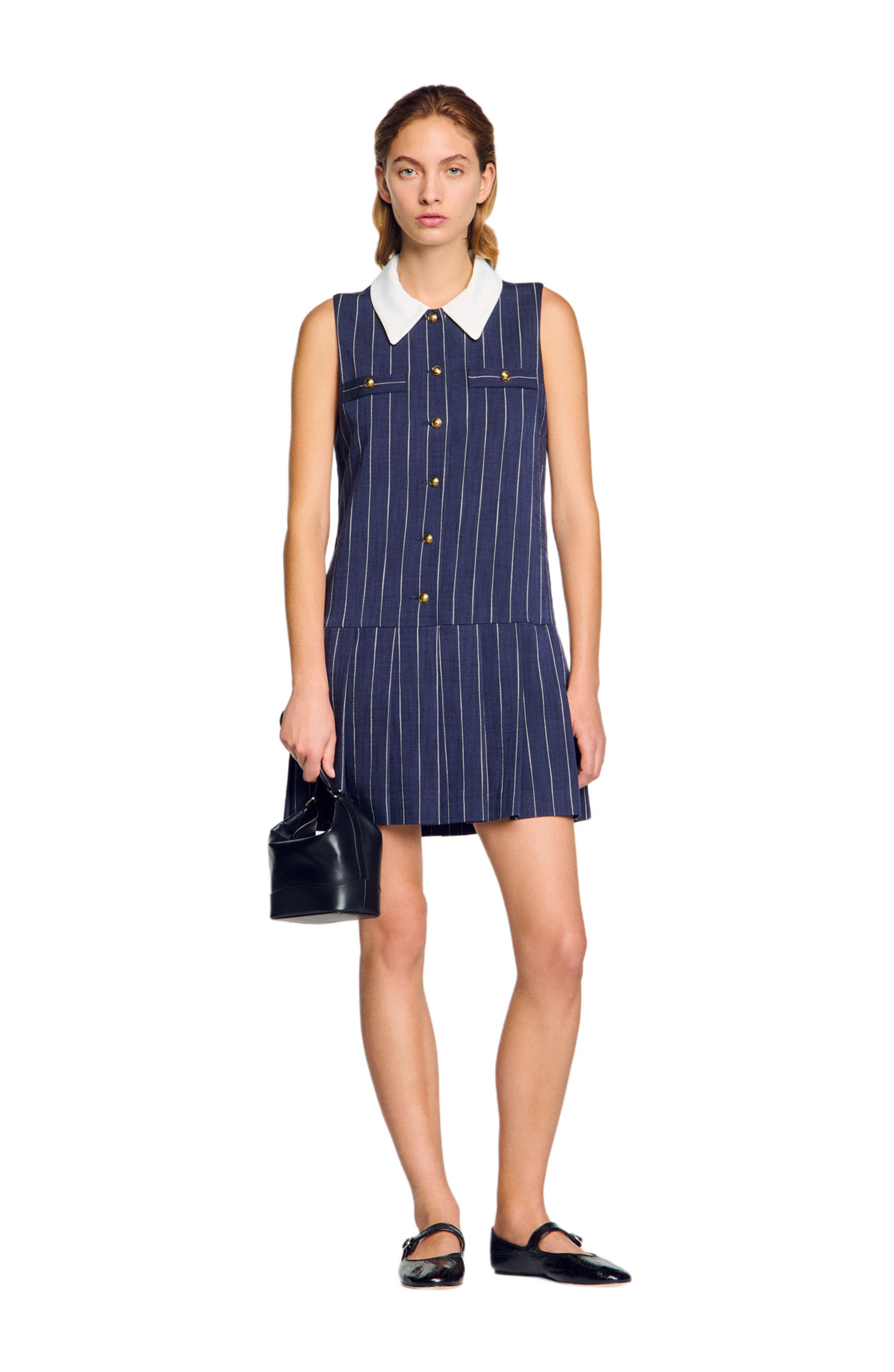 SANDRO Mini striped dress in Navy /Ecru at Nordstrom - 6