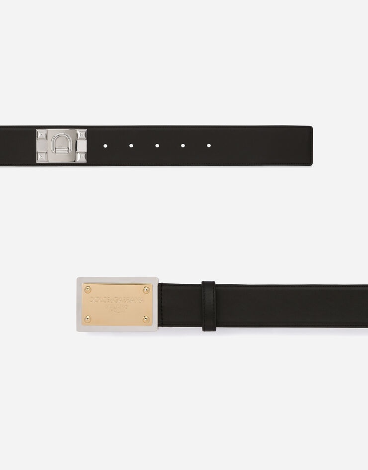 Calfskin belt with chain and branded tag - 3