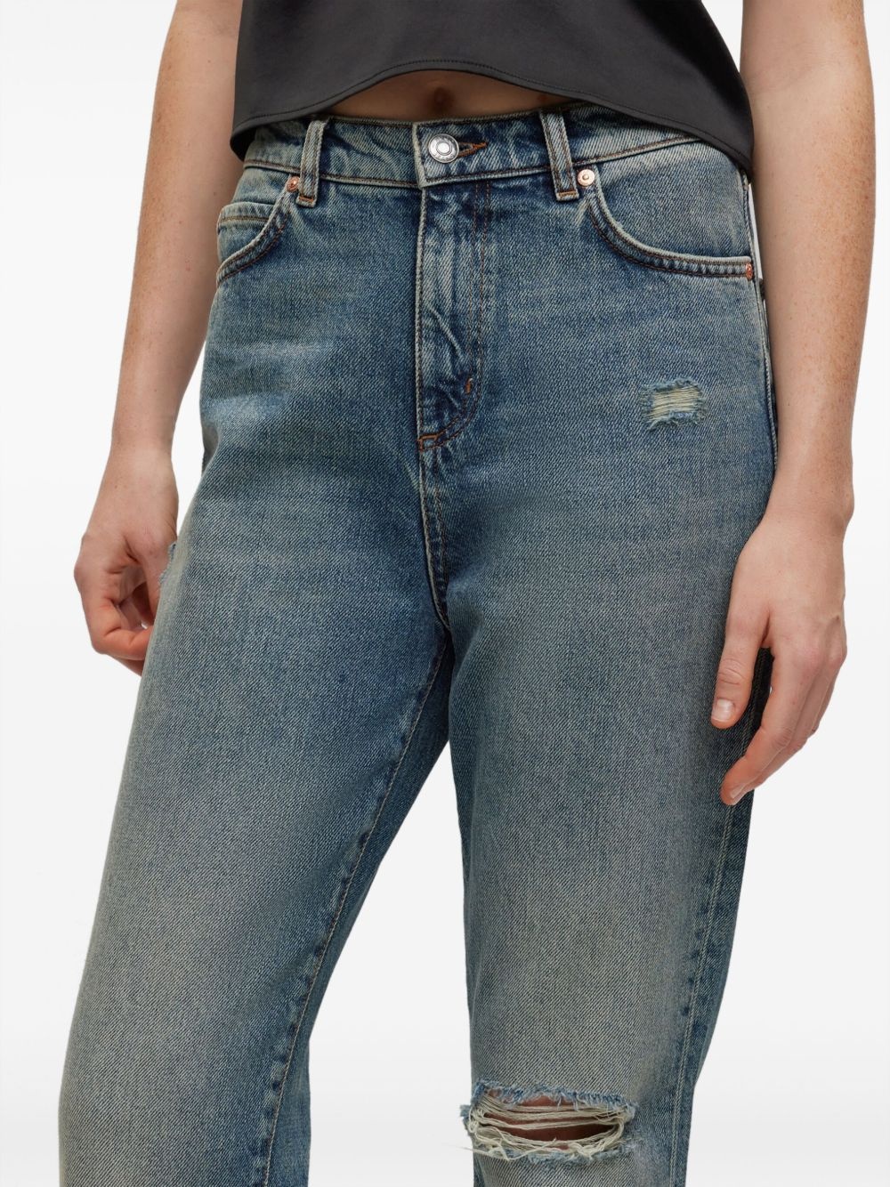 logo-patch cotton tapered jeans - 5
